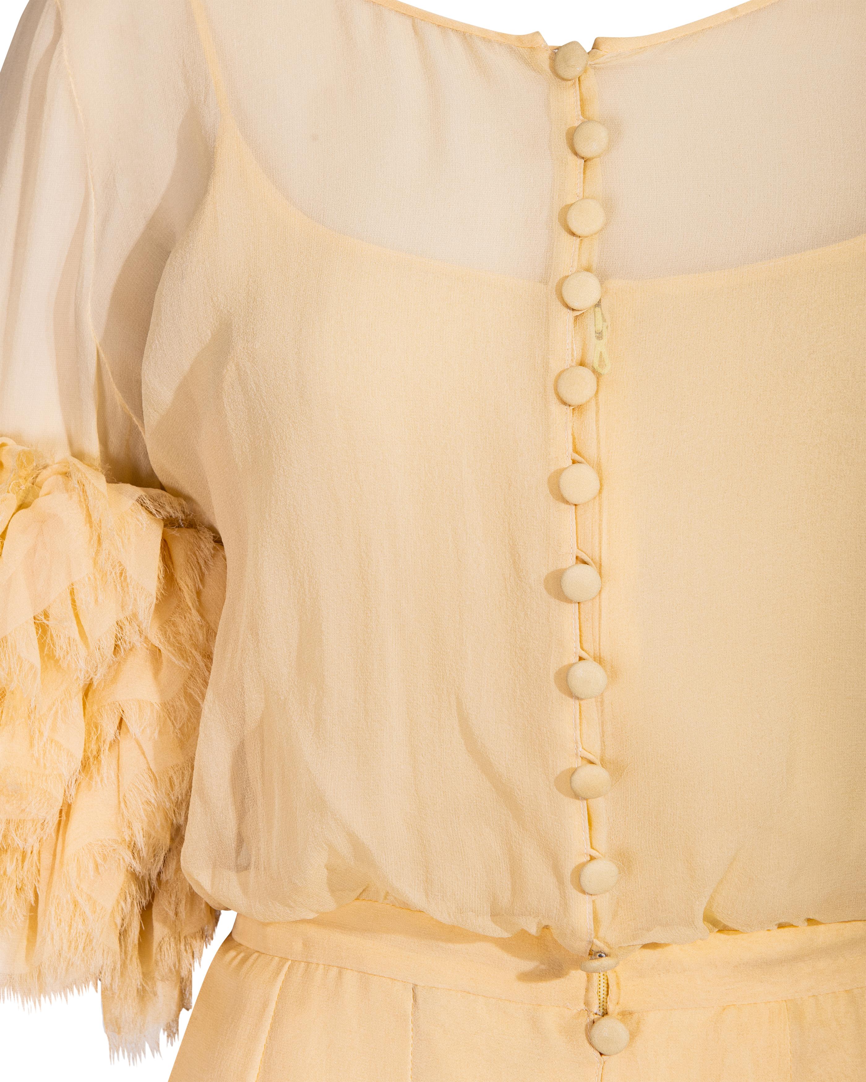 S/S 1984 Chanel by Karl Lagerfeld Butter Yellow Silk Chiffon Gown 5