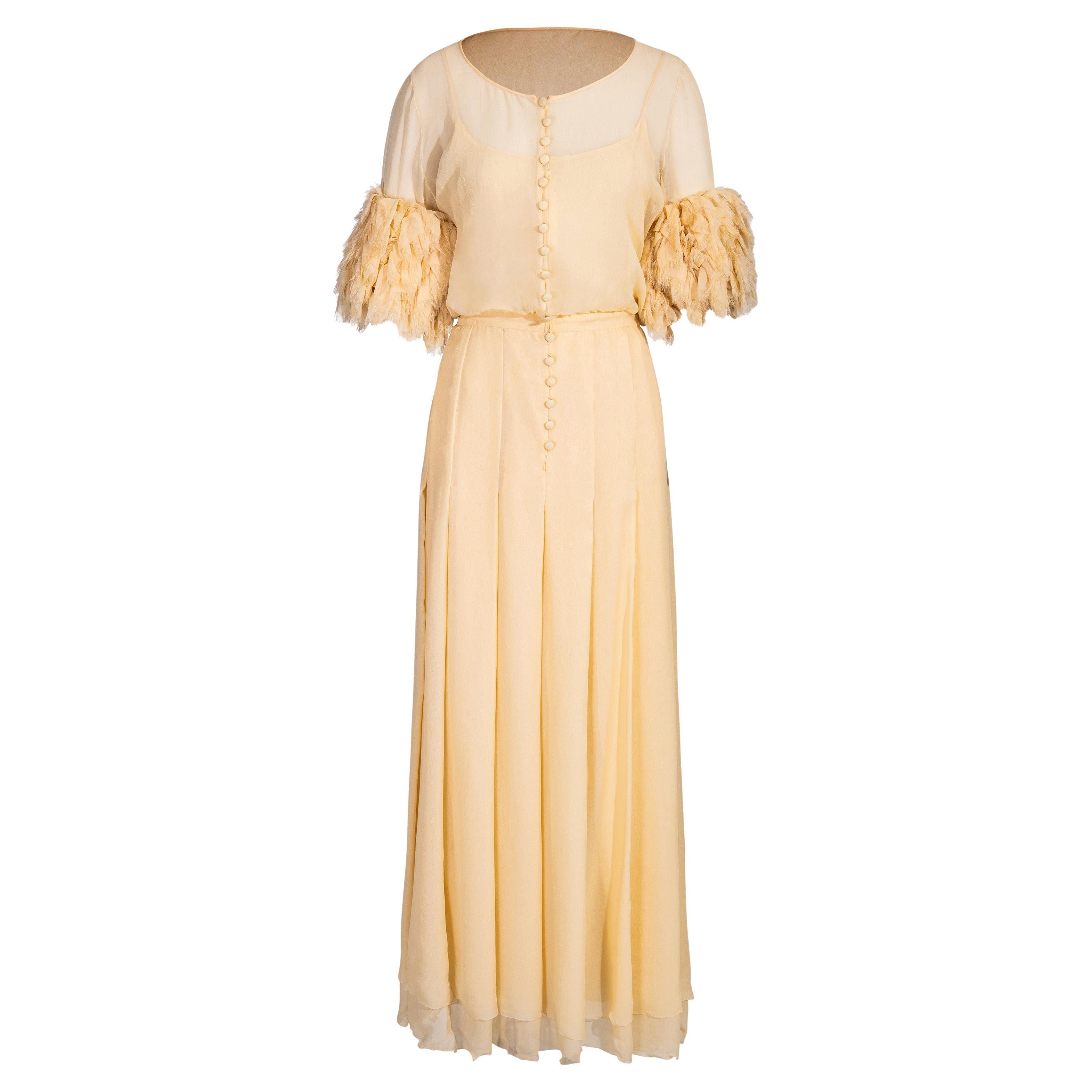 S/S 1984 Chanel by Karl Lagerfeld Butter Yellow Silk Chiffon Gown