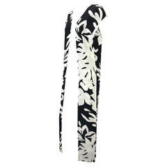 S/S 1985 Saint Laurent Rive Gauche Black White Leaf Print Cap Sleeve Duster