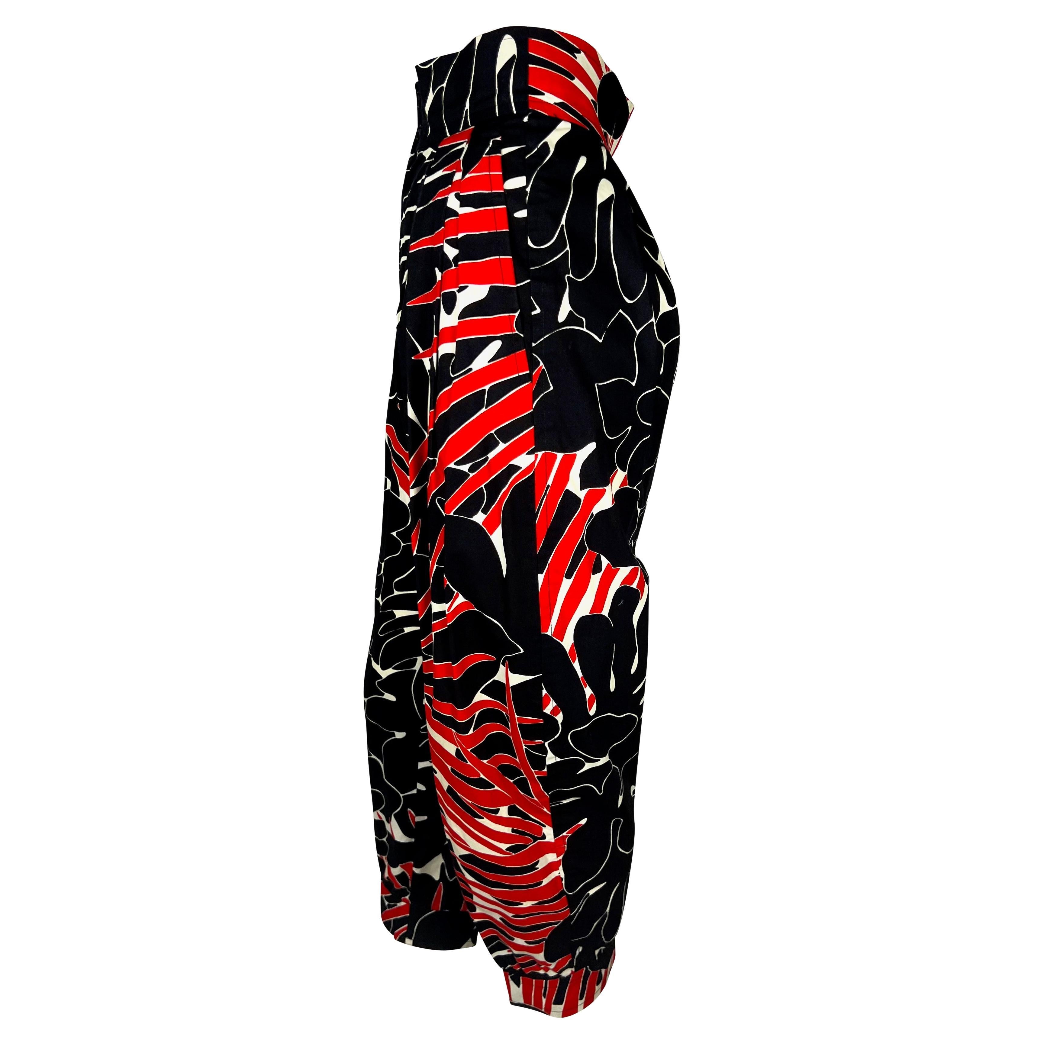 S/S 1985 Saint Laurent Rive Gauche Runway Black Red Floral Print Wide-Leg Pants In Good Condition For Sale In West Hollywood, CA