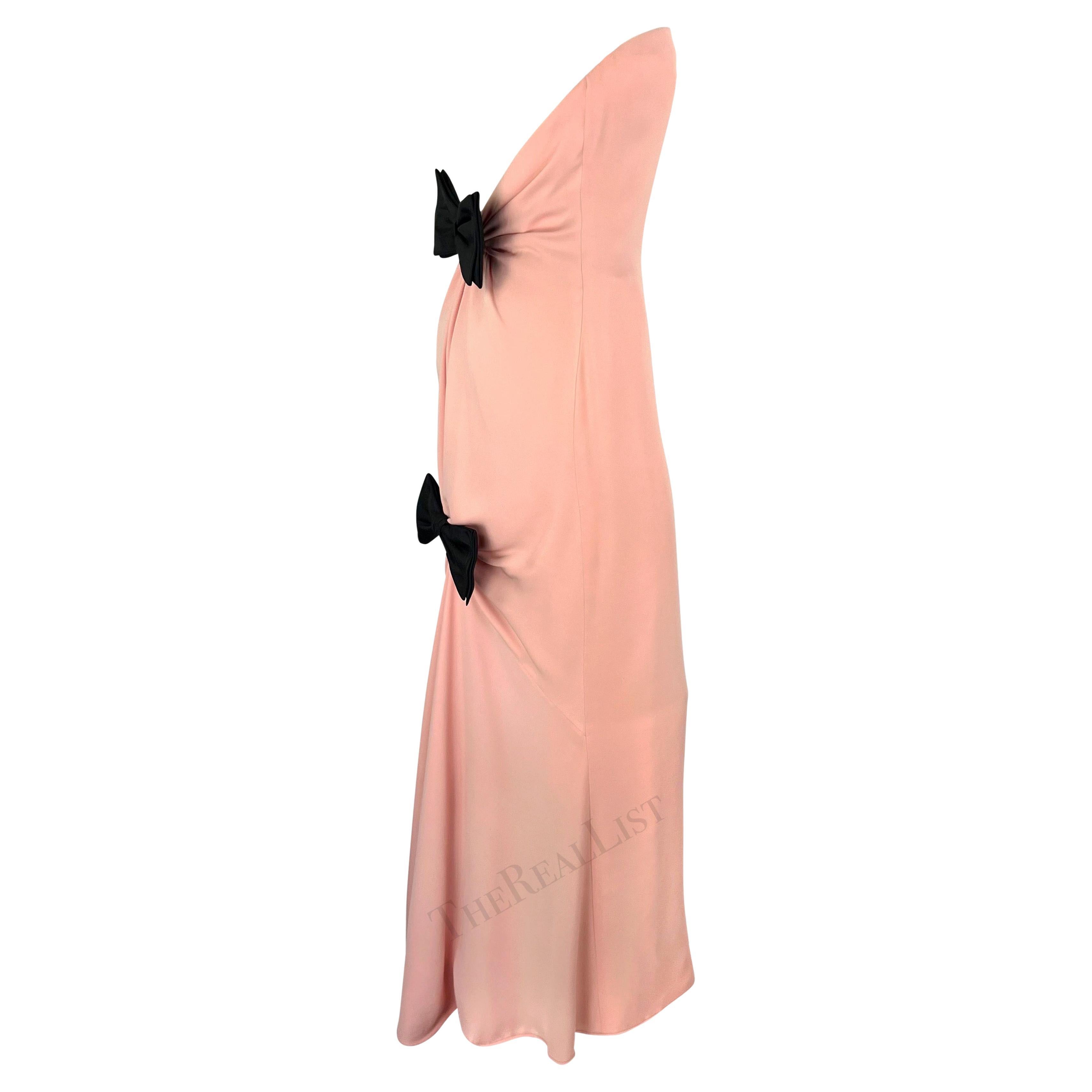 S/S 1985 Valentino Haute Couture Documented Pink Silk Chiffon Bow Strapless Gown For Sale 6