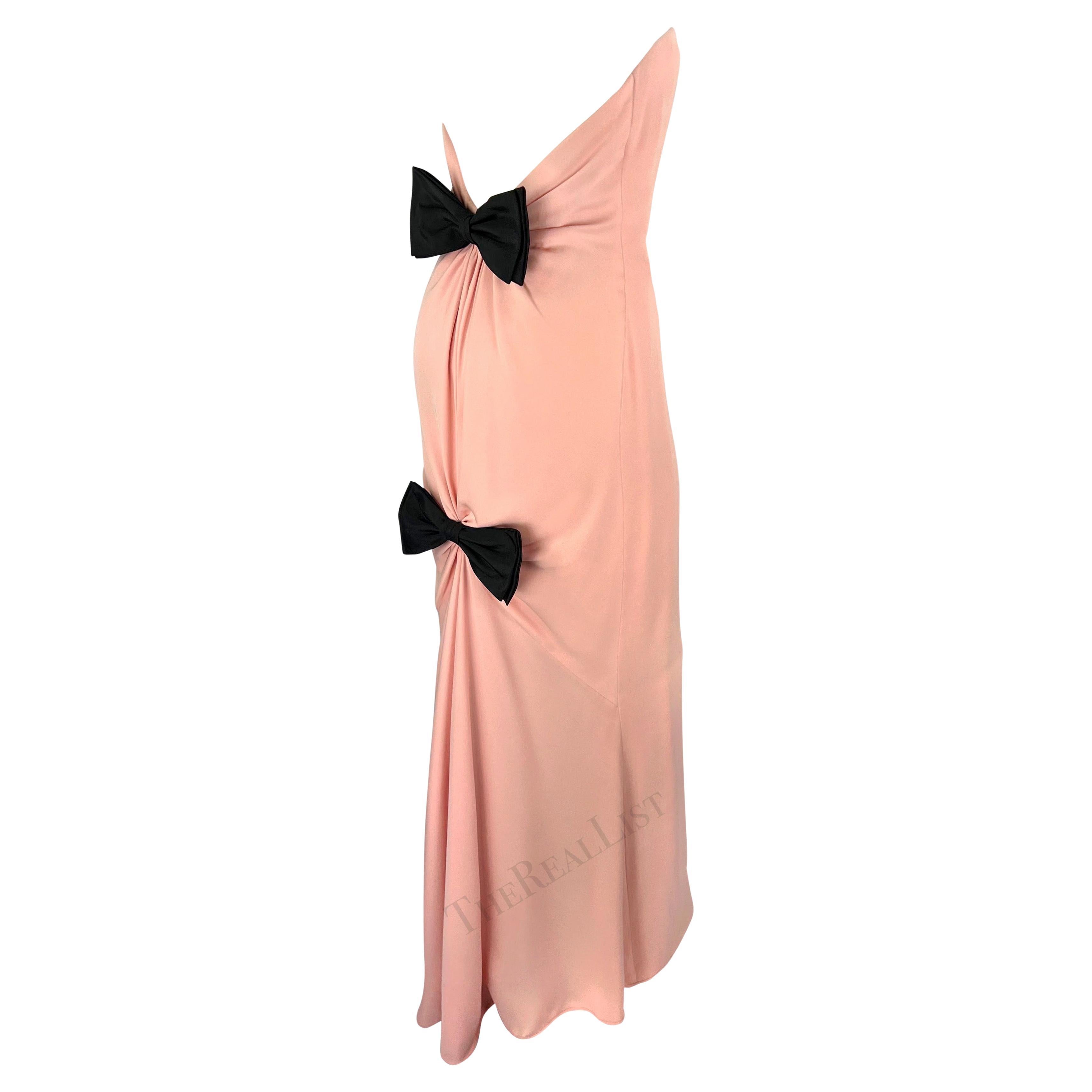 S/S 1985 Valentino Haute Couture Documented Pink Silk Chiffon Bow Strapless Gown For Sale 7