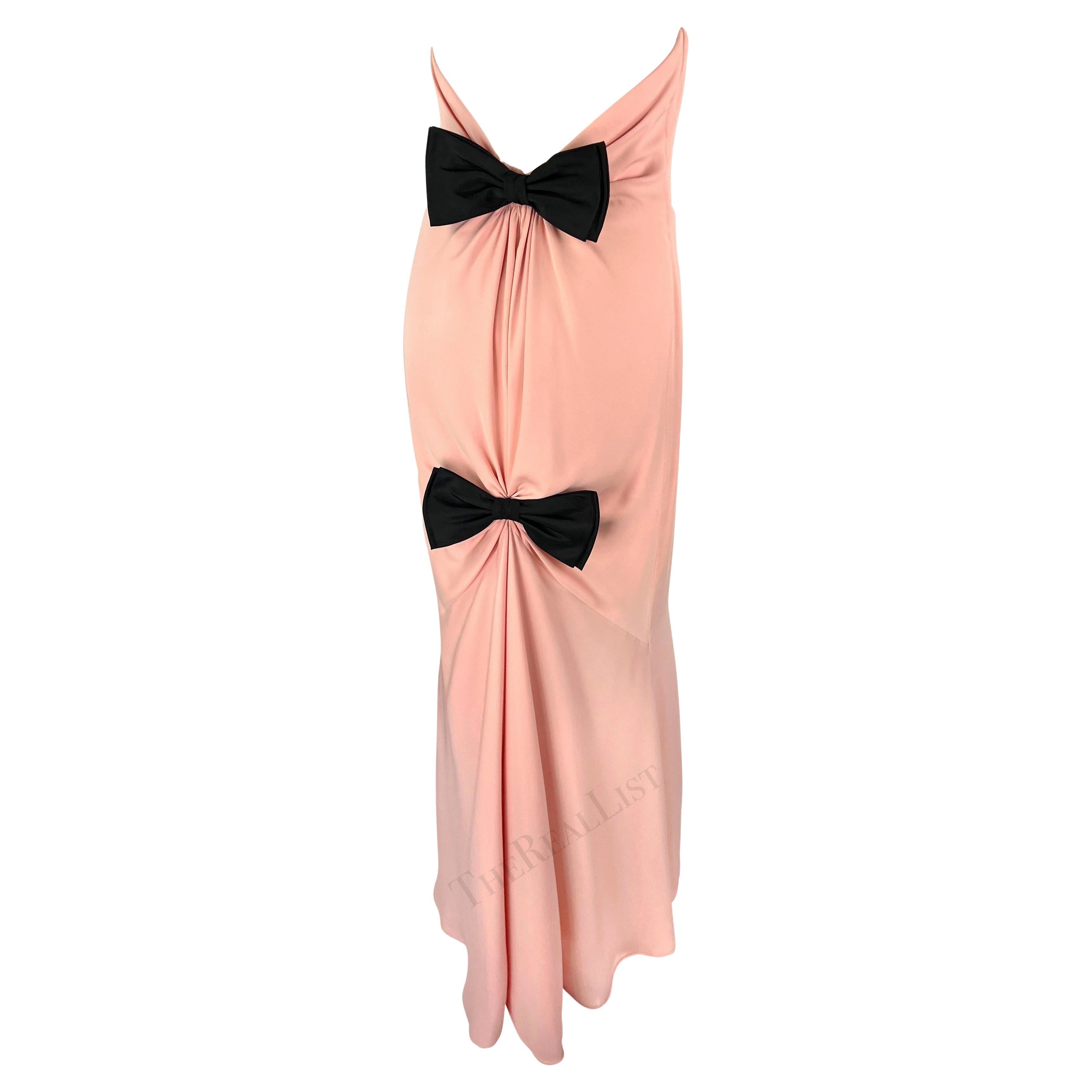 S/S 1985 Valentino Haute Couture Documented Pink Silk Chiffon Bow Strapless Gown For Sale 8