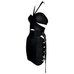S/S 1986 Azzedine Alaia Black Cut-Out Lace Up Mini Dress