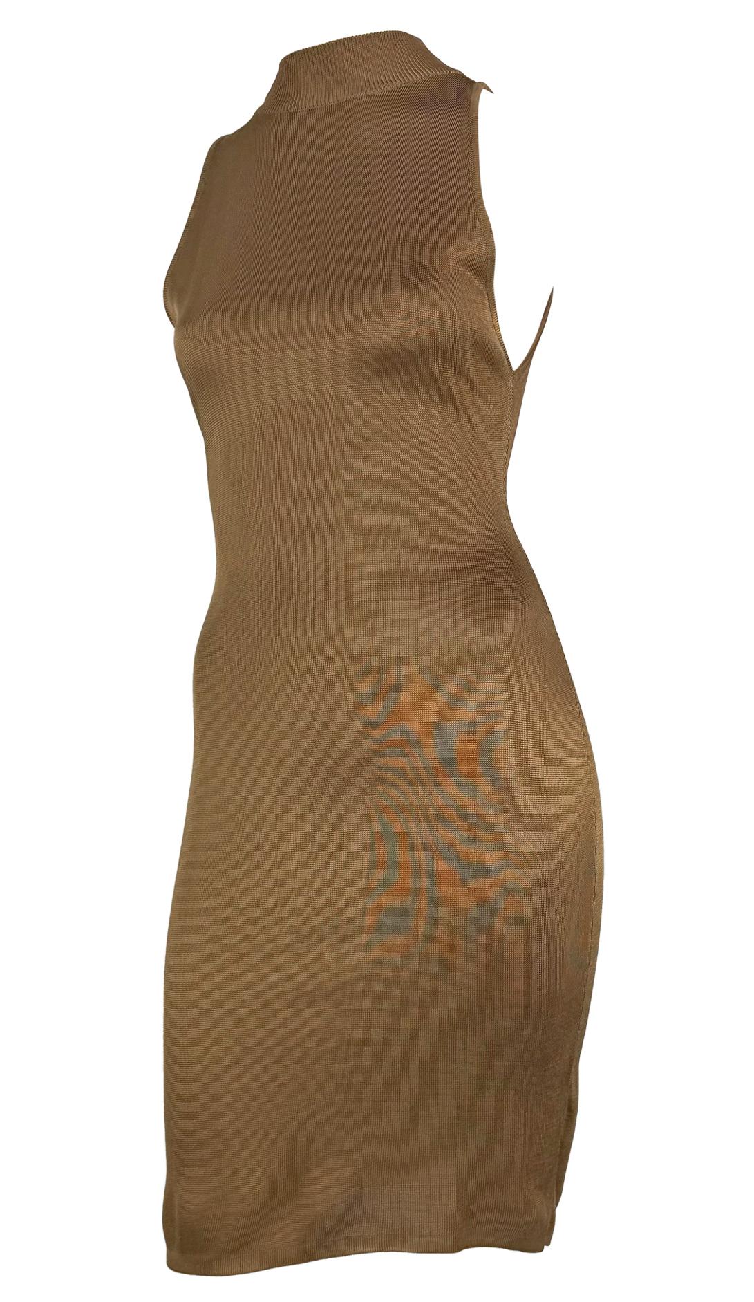 Brown S/S 1986 Azzedine Alaïa Runway Shiny Copper Tone Sleeveless Bodycon Dress For Sale