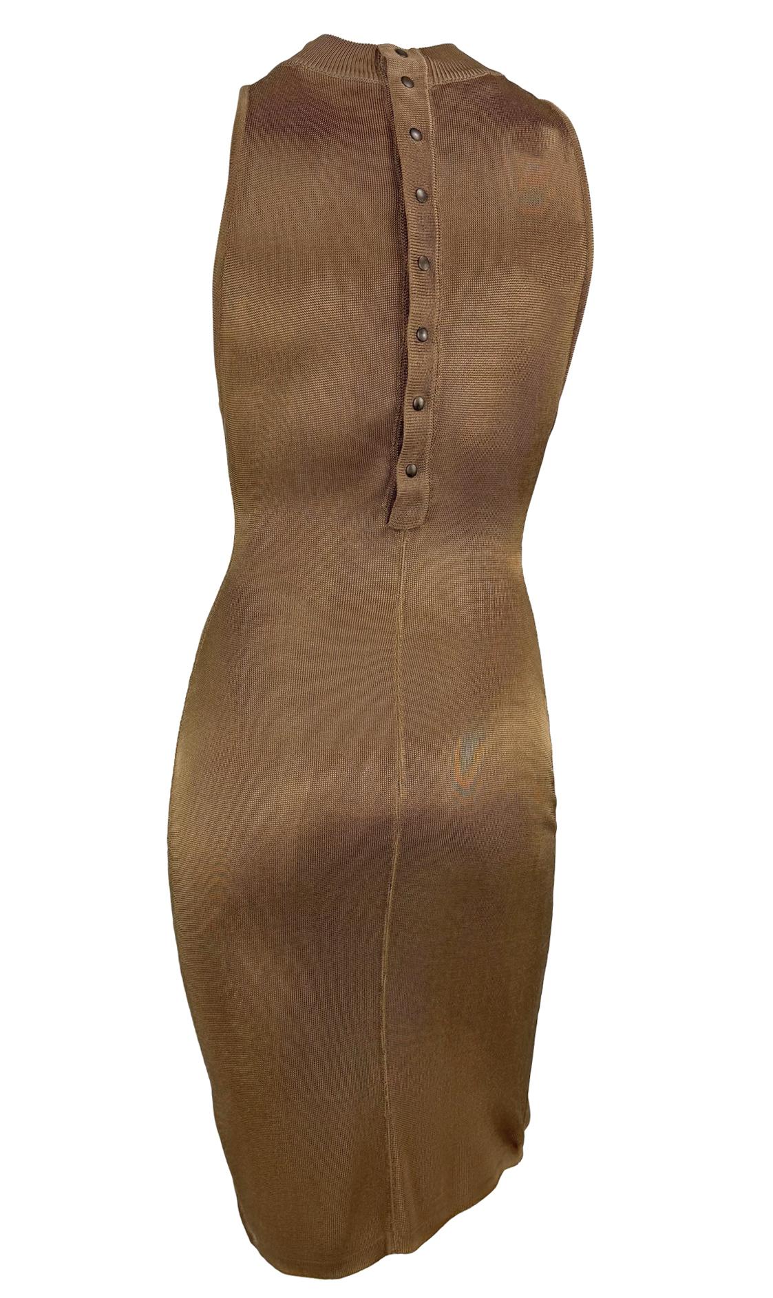Women's S/S 1986 Azzedine Alaïa Runway Shiny Copper Tone Sleeveless Bodycon Dress For Sale