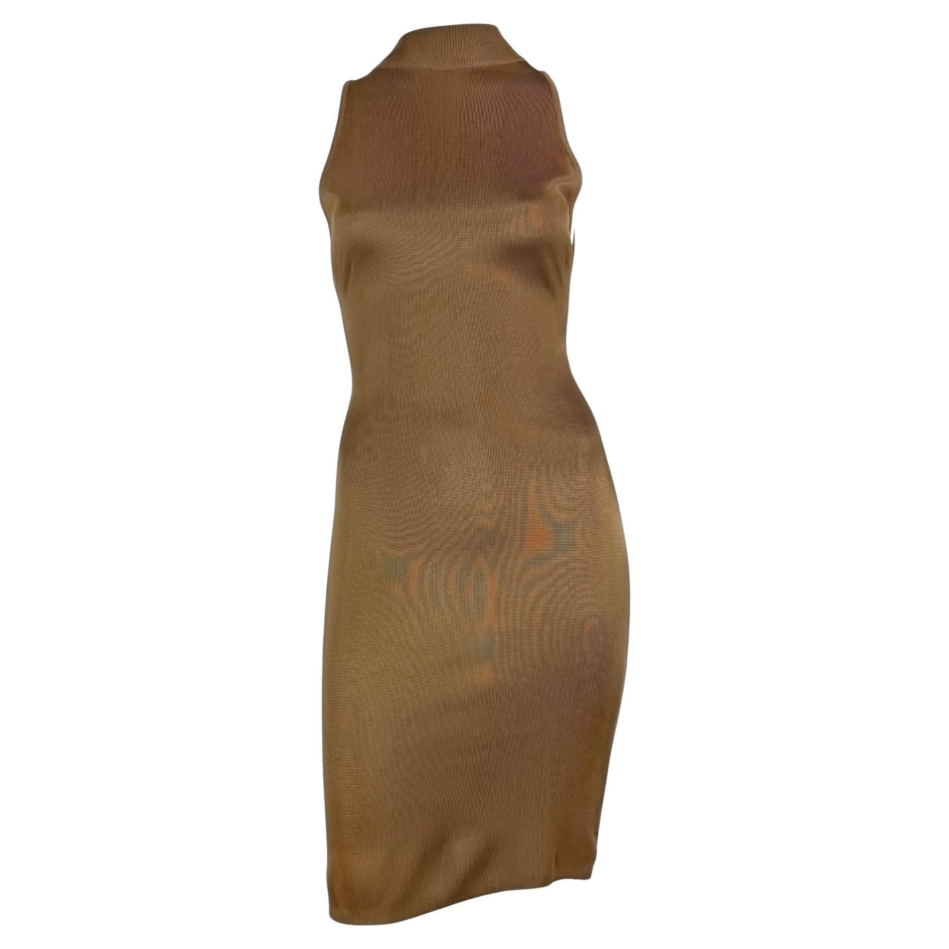S/S 1986 Azzedine Alaïa Runway Shiny Copper Tone Sleeveless Bodycon Dress For Sale