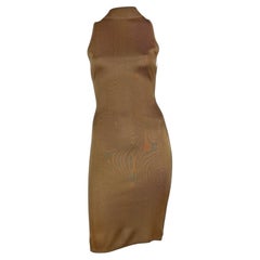 S/S 1986 Azzedine Alaïa Laufsteg Glänzendes kupferfarbenes ärmelloses Bodycon-Kleid