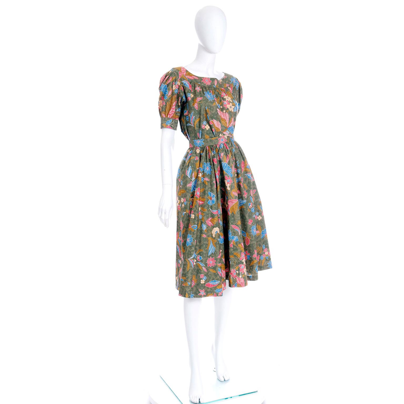 Gray S/S 1986 Yves Saint Laurent Vintage YSL Botanical Blouse & Skirt 2 Pc Dress For Sale