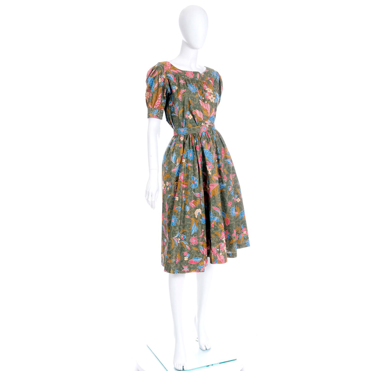 Gray S/S 1986 Yves Saint Laurent Vintage YSL Botanical Blouse & Skirt 2 Pc Dress