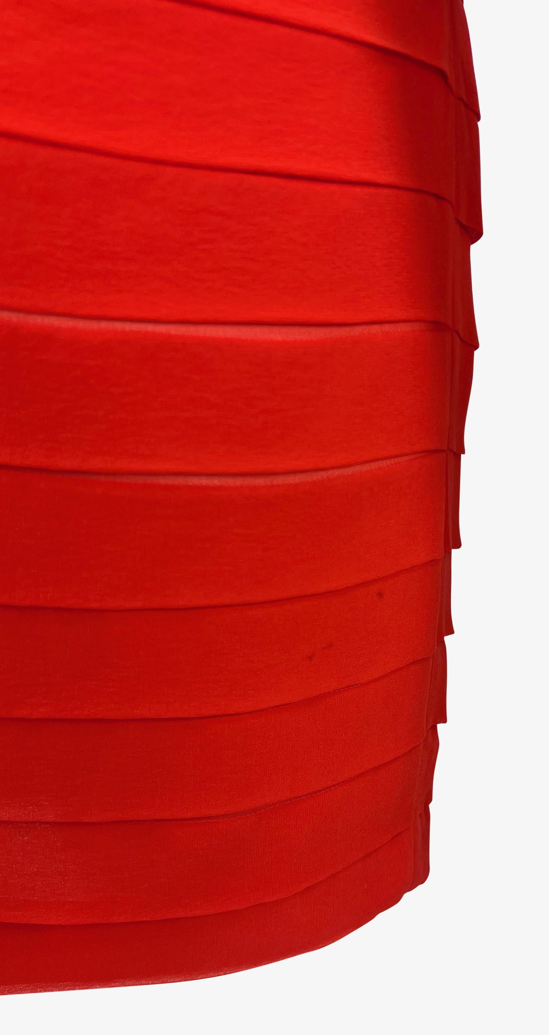 S/S 1987 Gianni Versace Red Tiered Silk Chiffon Mock Neck Mini Dress 3