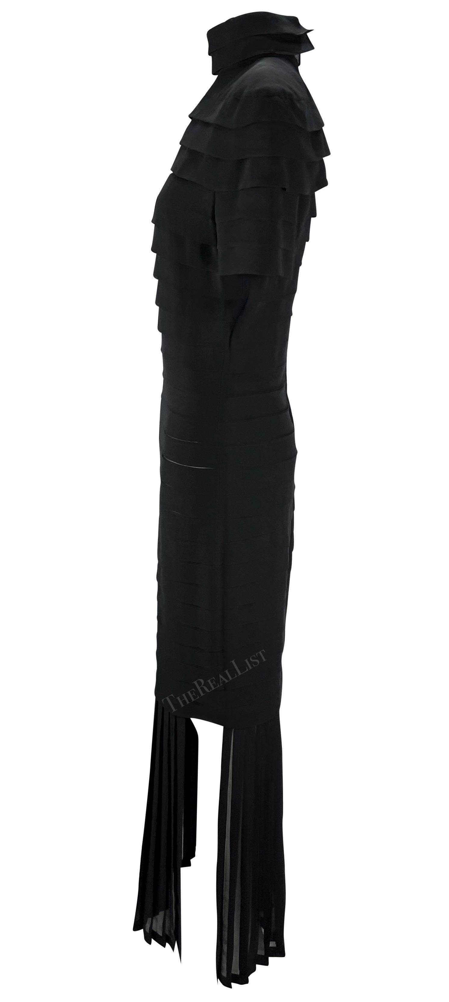 S/S 1987 Gianni Versace Runway Ad Black Pleated Sheer Slit Silk Gown For Sale 6