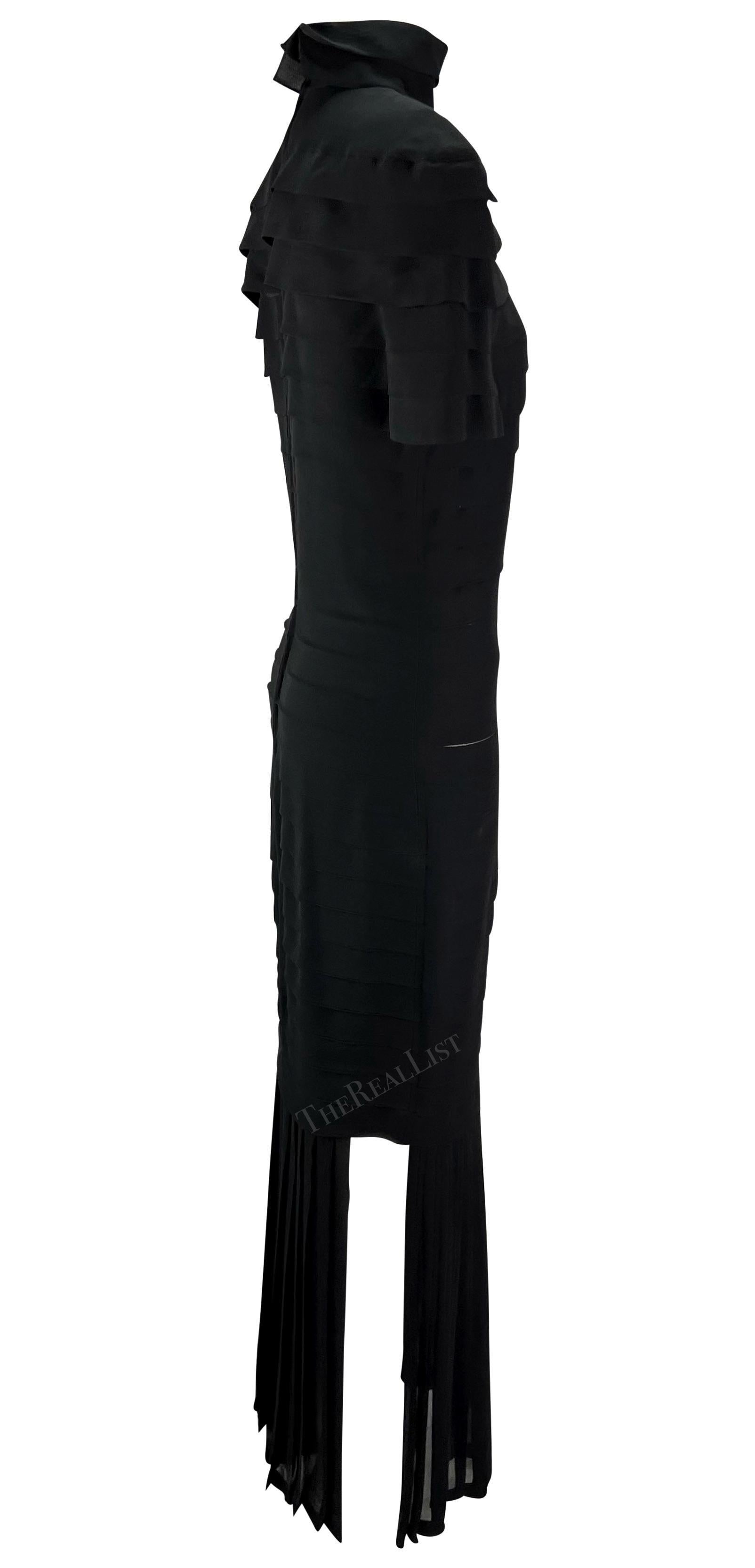 S/S 1987 Gianni Versace Runway Ad Black Pleated Sheer Slit Silk Gown For Sale 7