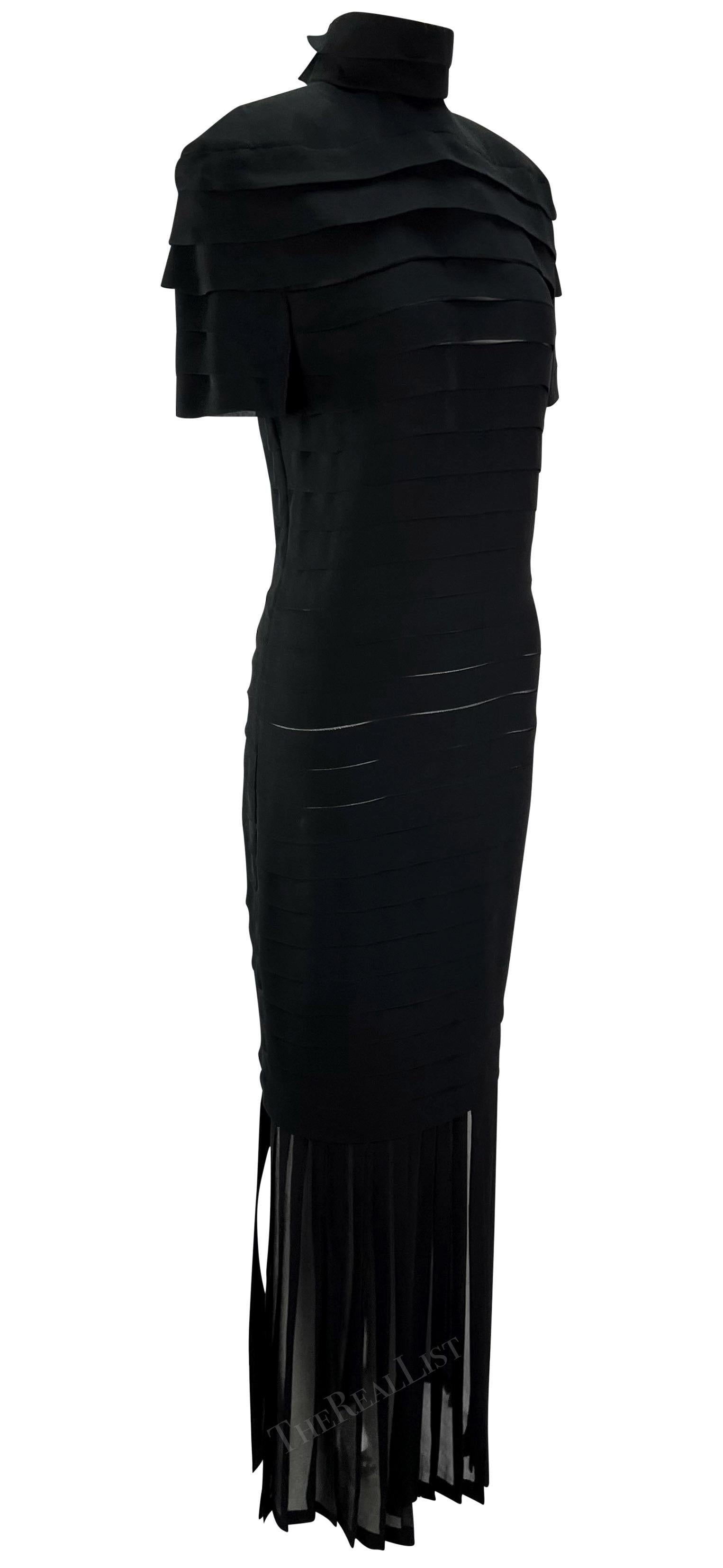 S/S 1987 Gianni Versace Runway Ad Black Pleated Sheer Slit Silk Gown For Sale 1