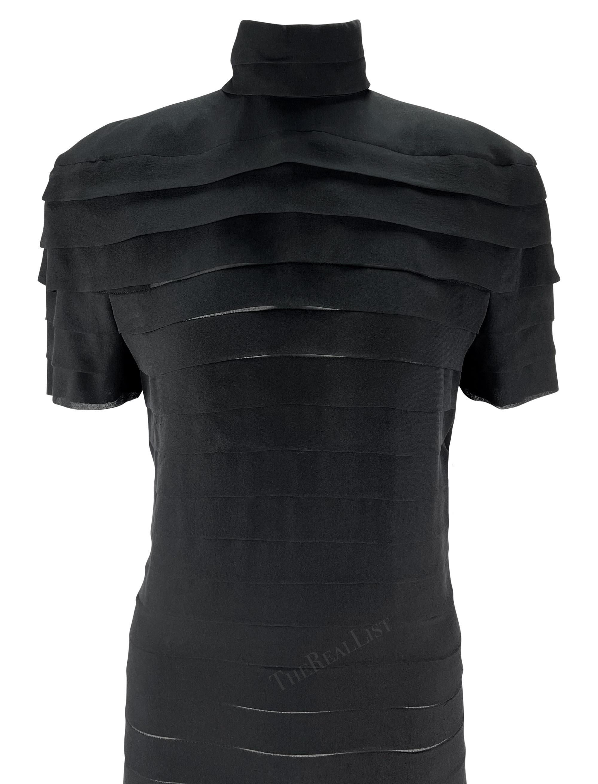 S/S 1987 Gianni Versace Runway Ad Black Pleated Sheer Slit Silk Gown For Sale 3