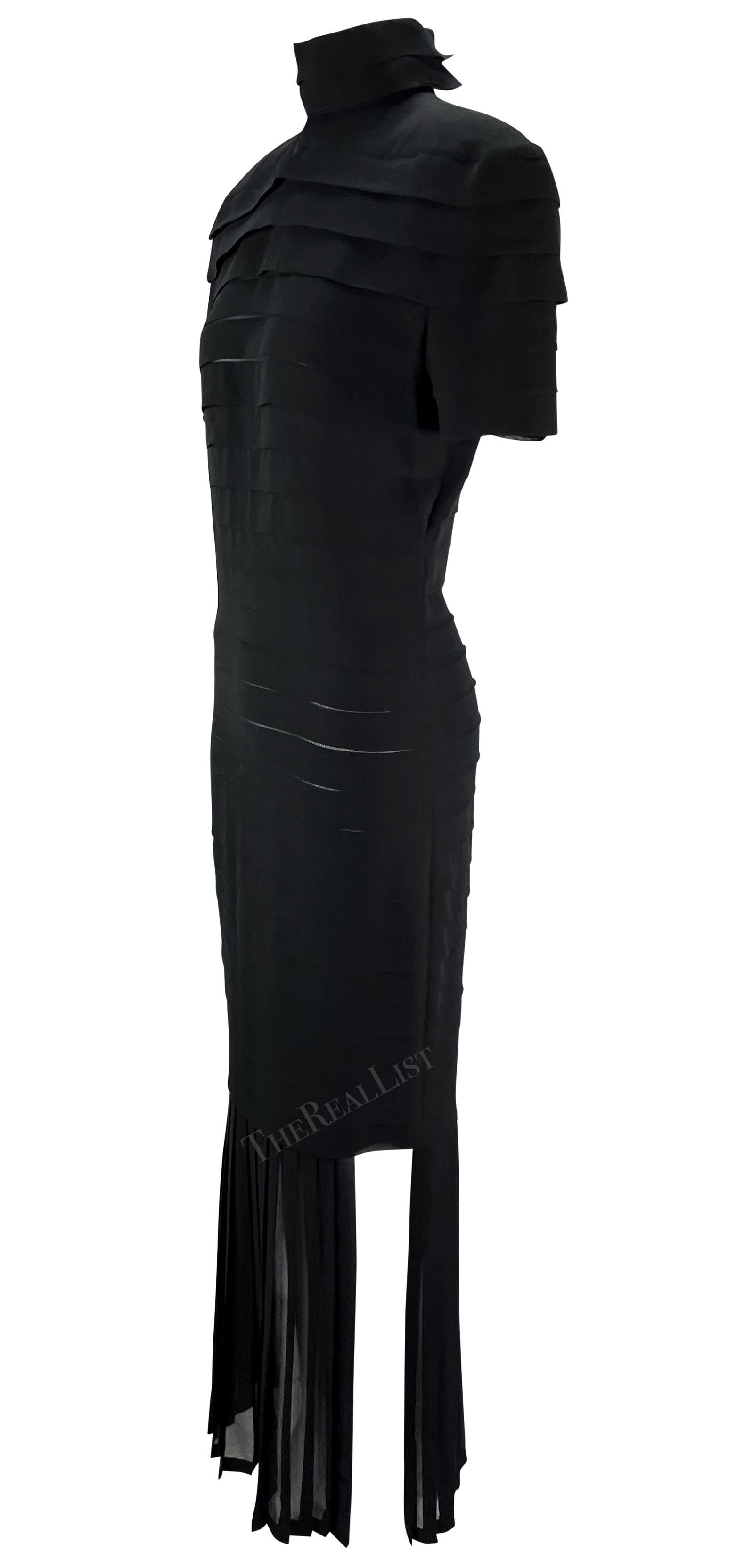 S/S 1987 Gianni Versace Runway Ad Black Pleated Sheer Slit Silk Gown  For Sale 4