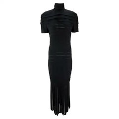S/S 1987 Gianni Versace Runway Ad Black Pleated Sheer Slit Silk Gown