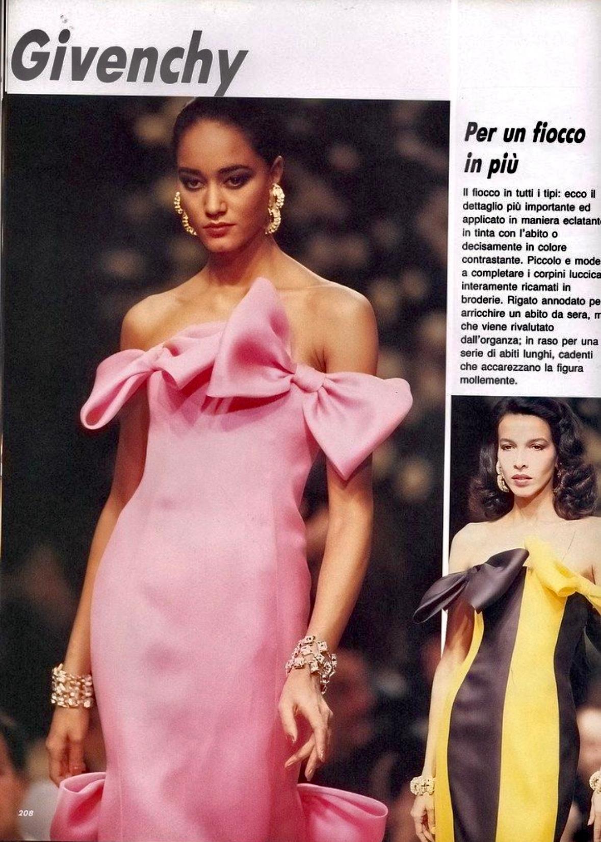 Women's S/S 1987 Givenchy Haute Couture Runway Yellow Black Bow Trumpet Flare Gown For Sale