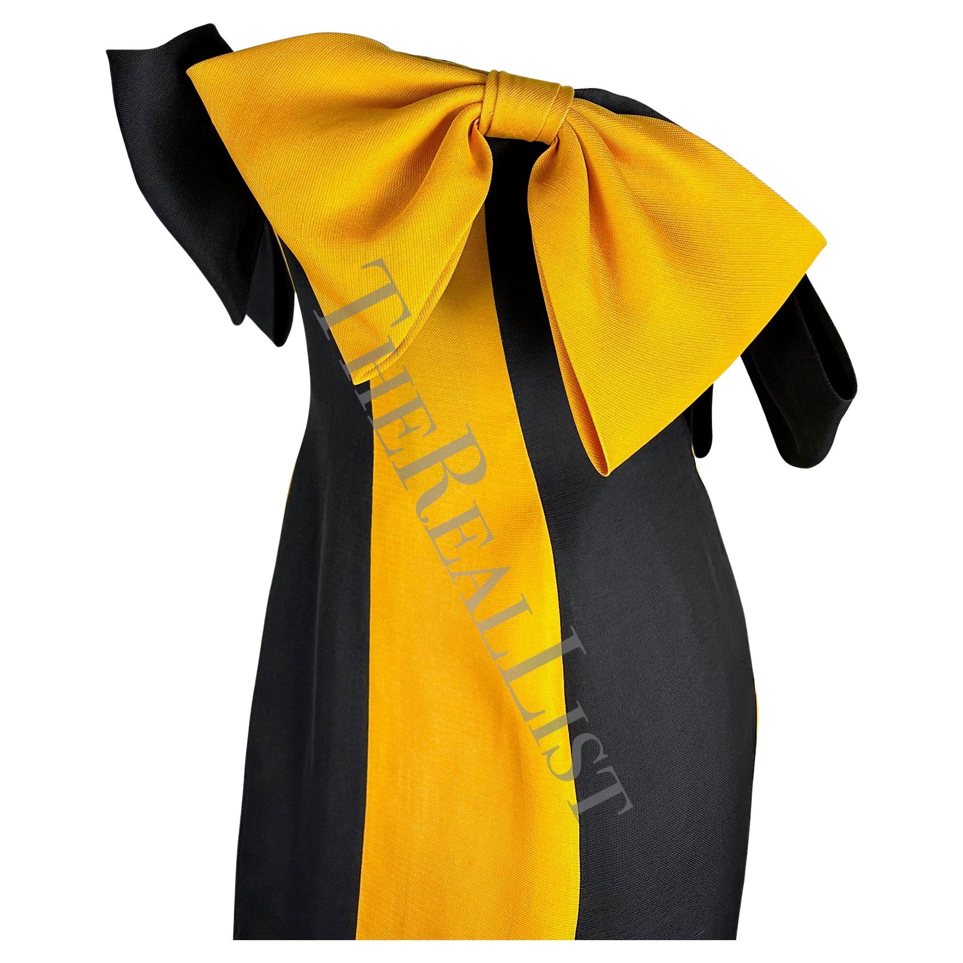 S/S 1987 Givenchy Haute Couture Runway Yellow Black Bow Trumpet Flare Gown For Sale 2