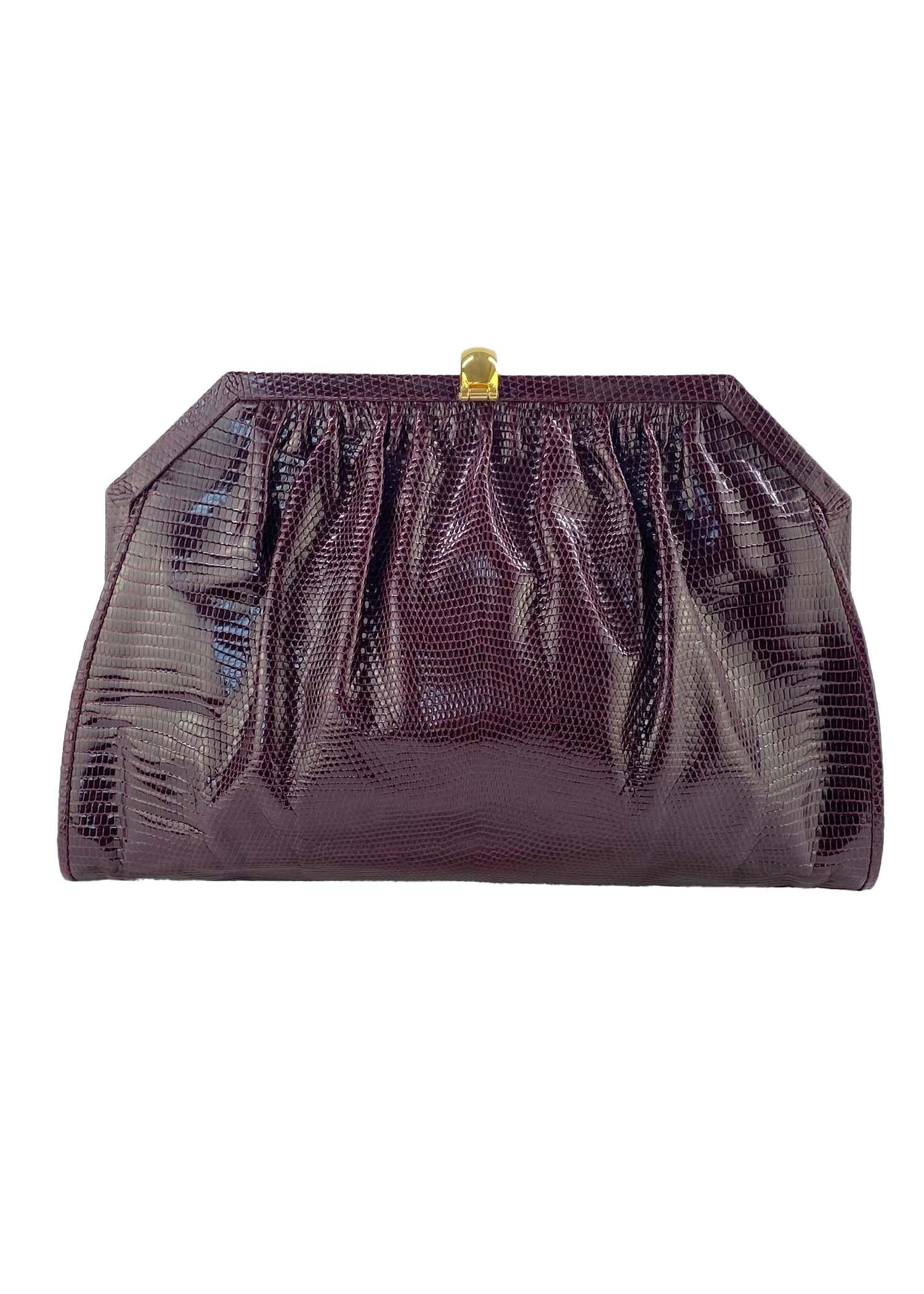 S/S 1987 Gucci Burgundy Lizard Chain Crossbody Clutch In Excellent Condition In West Hollywood, CA