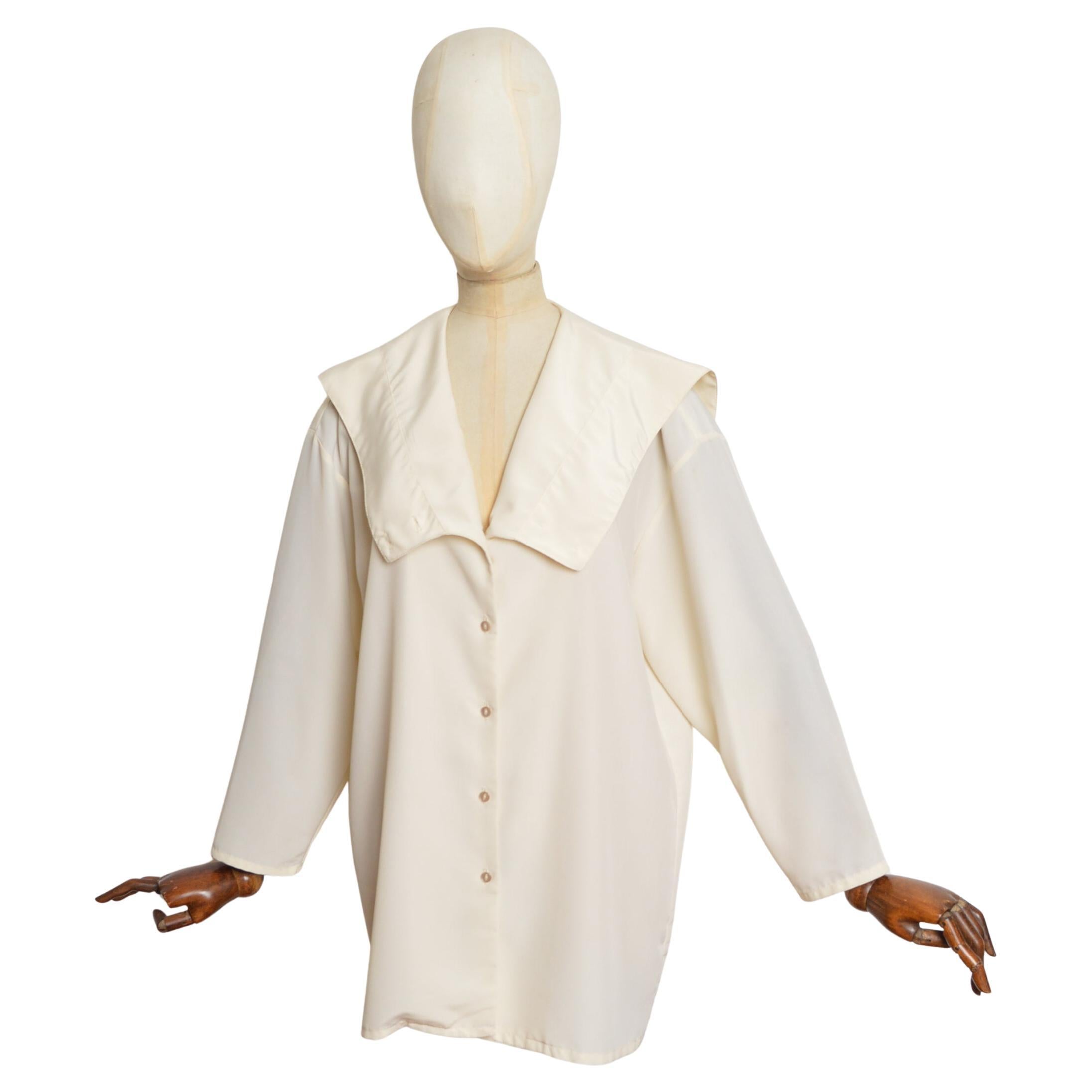 S/S 1987 John Galliano Cuello pirata Blanco crema Blusa marinera - Camisa