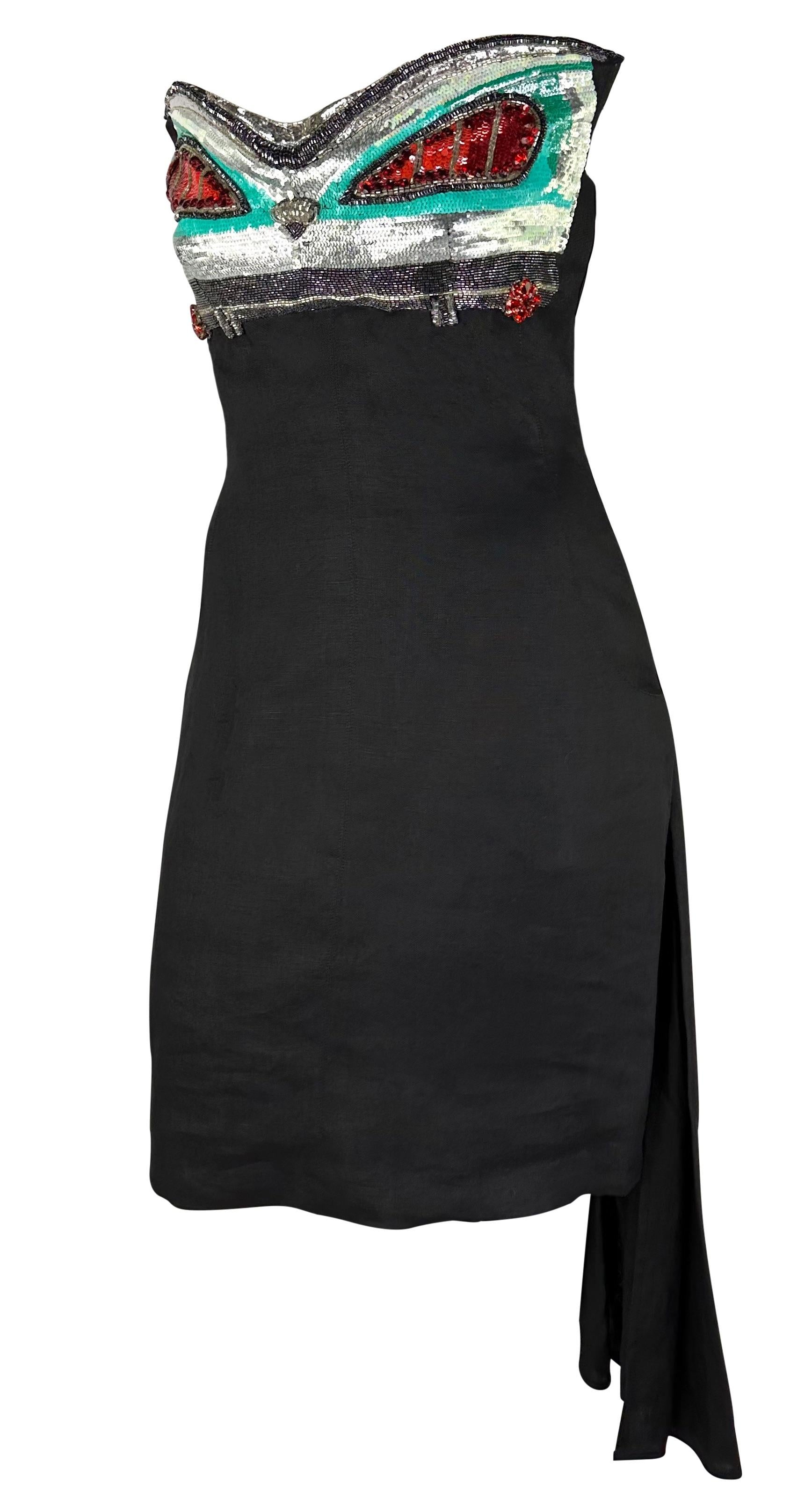 S/S 1987 Karl Lagerfeld Runway  Taillight Rhinestone Sequin Black Dress For Sale 1