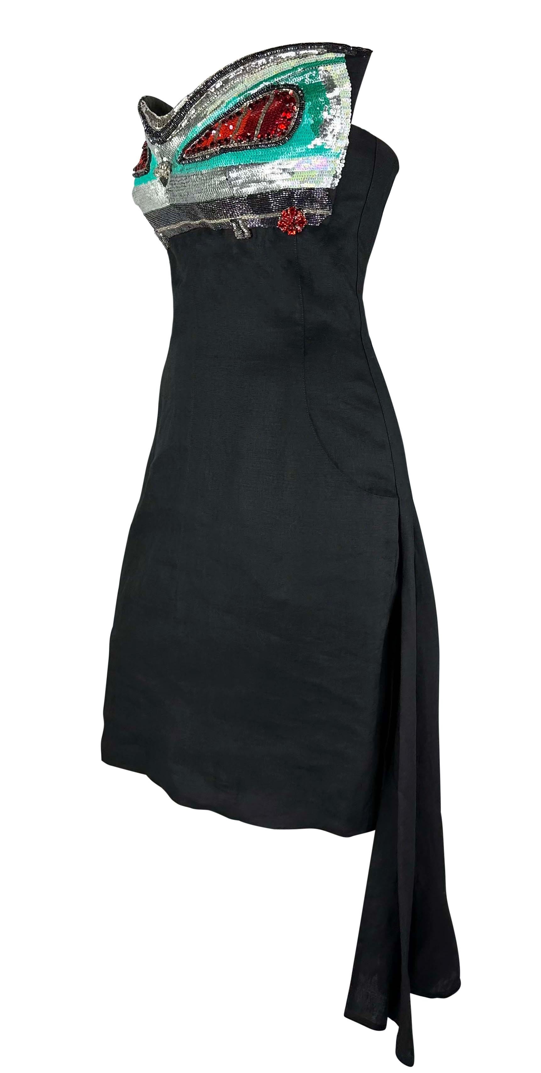 S/S 1987 Karl Lagerfeld Runway  Taillight Rhinestone Sequin Black Dress For Sale 2