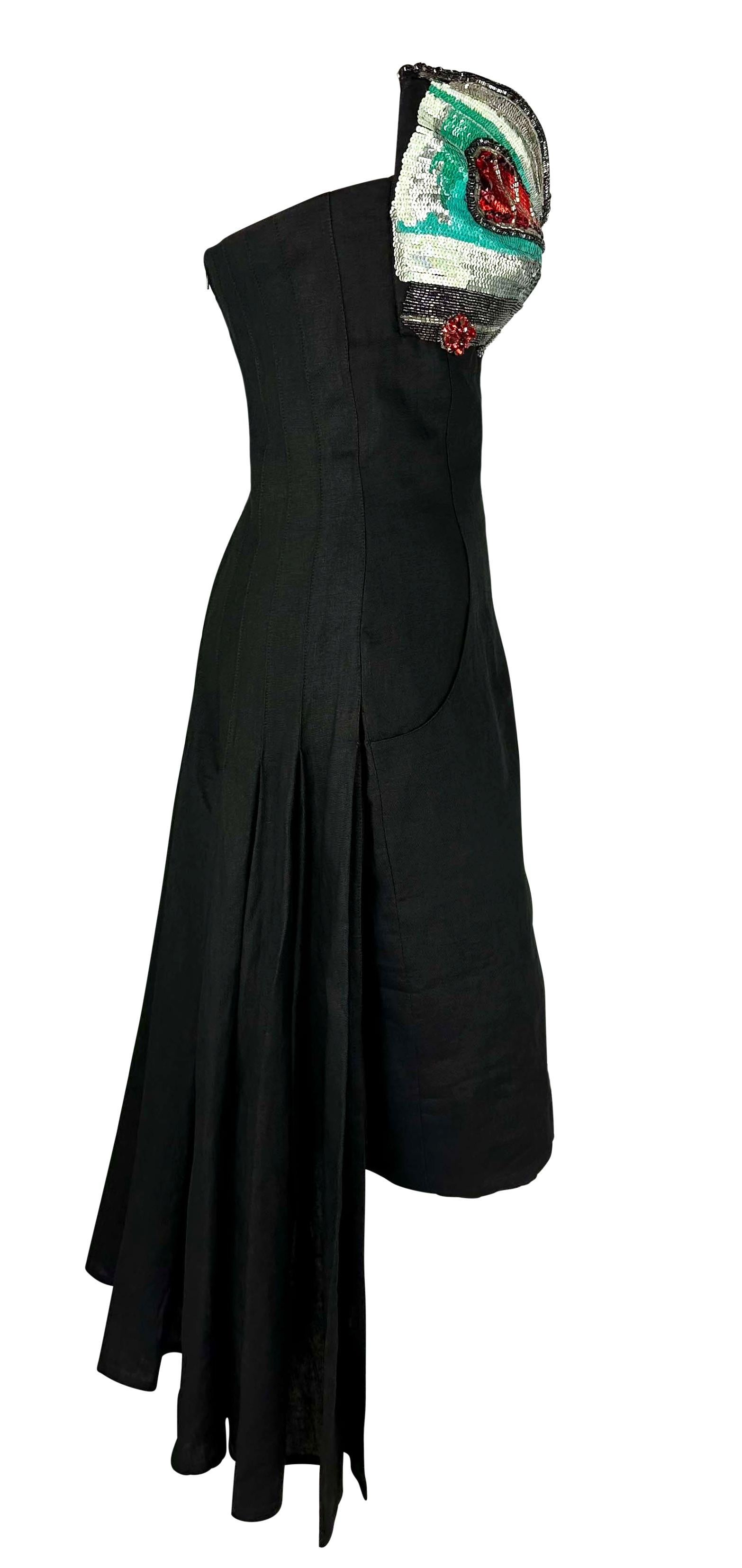 S/S 1987 Karl Lagerfeld Runway  Taillight Rhinestone Sequin Black Dress For Sale 4