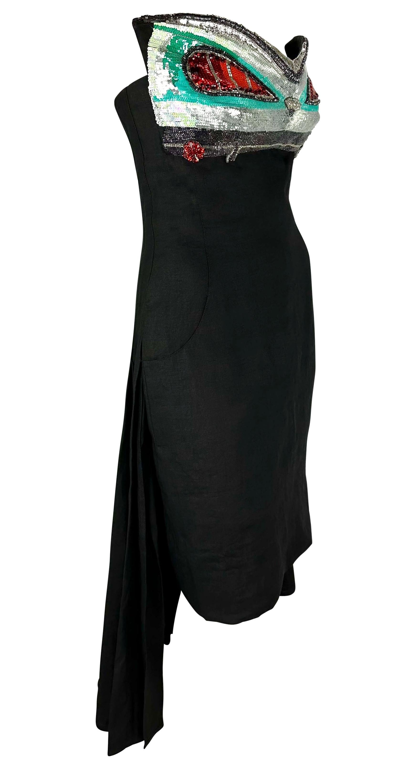 S/S 1987 Karl Lagerfeld Runway  Taillight Rhinestone Sequin Black Dress For Sale 5