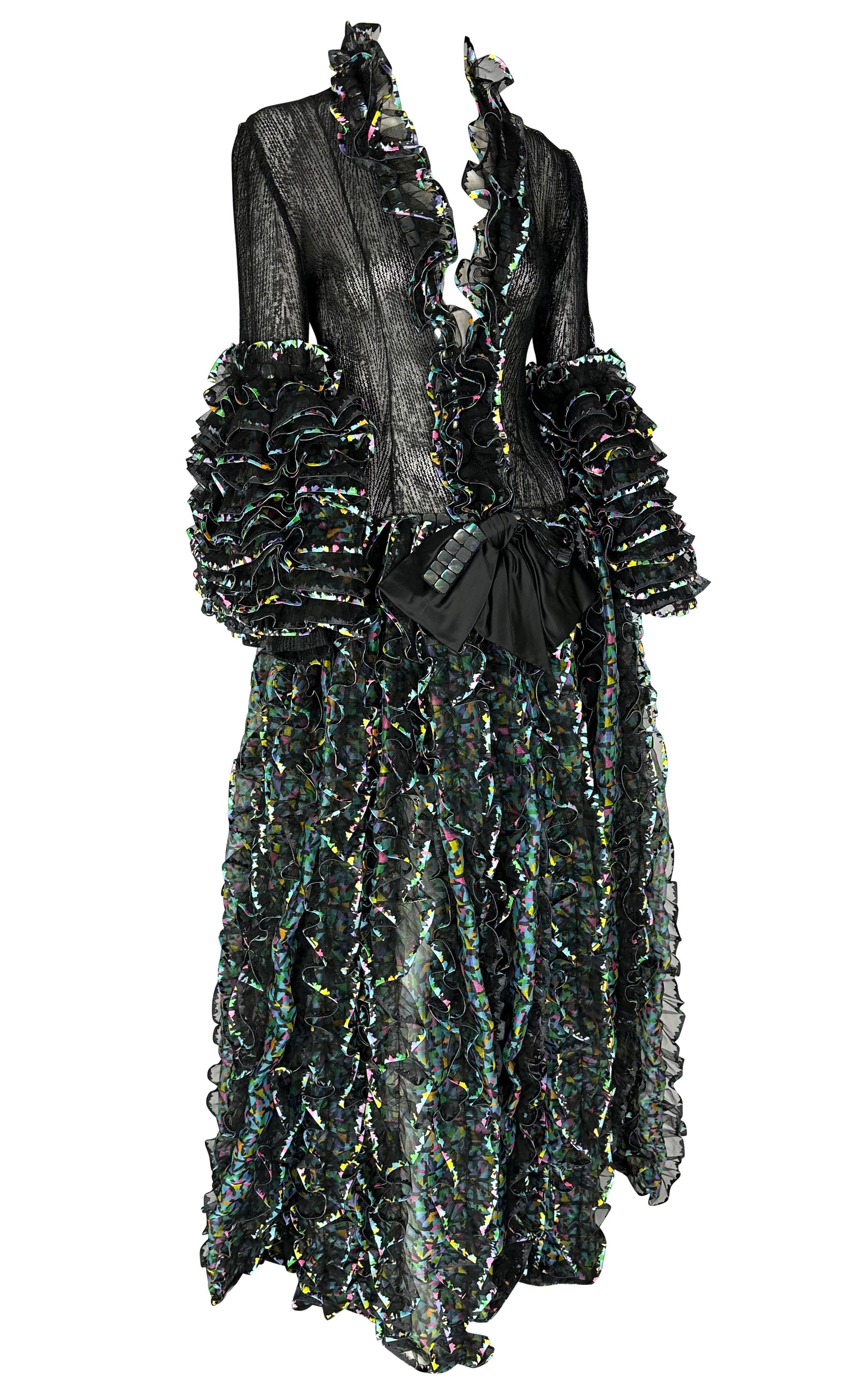 S/S 1987 Paco Rabanne Haute Couture Runway Sheer Embroidered Ruffle Gown For Sale 6