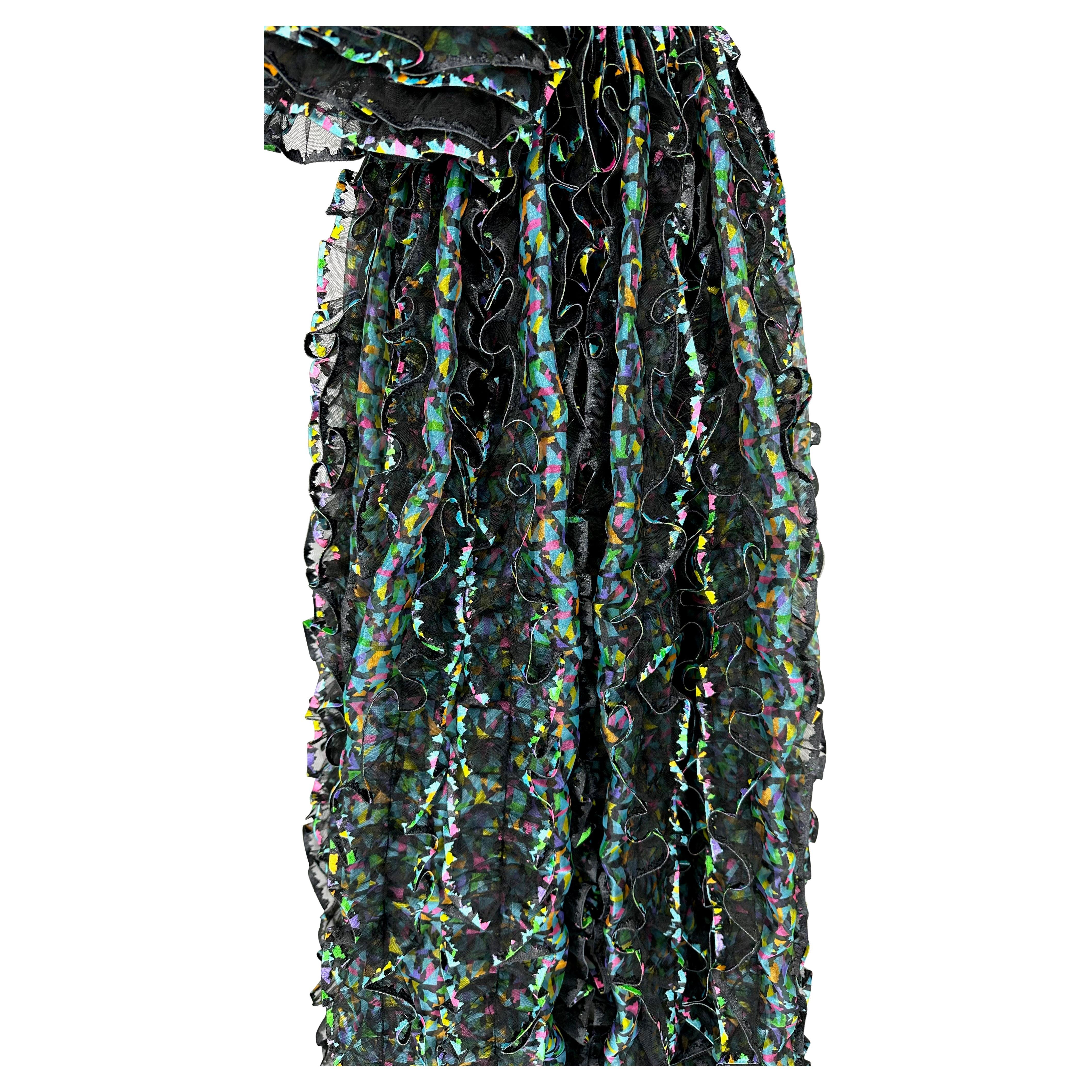 S/S 1987 Paco Rabanne Haute Couture Runway Sheer Embroidered Ruffle Gown For Sale 3