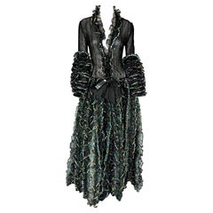 Vintage S/S 1987 Paco Rabanne Haute Couture Runway Sheer Embroidered Ruffle Gown
