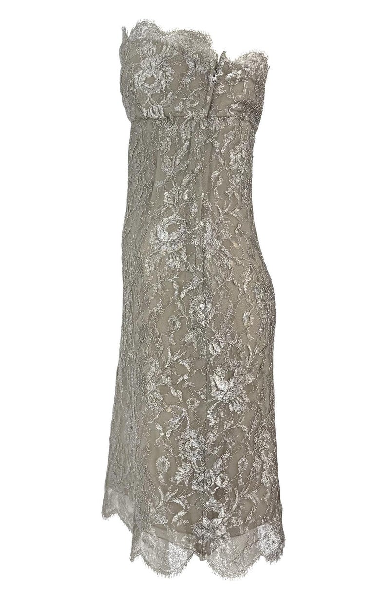 S/S 1988 Calvin Klein Runway Silver Metallic Floral Lace Cocktail Dress For  Sale at 1stDibs