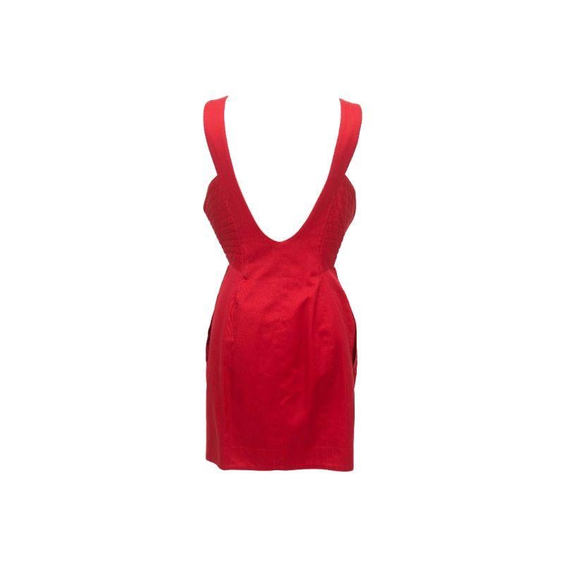 S/S 1988 Claude Montana red cotton mini dress with sculptural panel with Velcro attachment, front zip enclosure, and semi-open back. Green version seen on the runway.

Additional information:
Best fits size US 2-4.
Pit to Pit: 15.2” Inches
Waist: