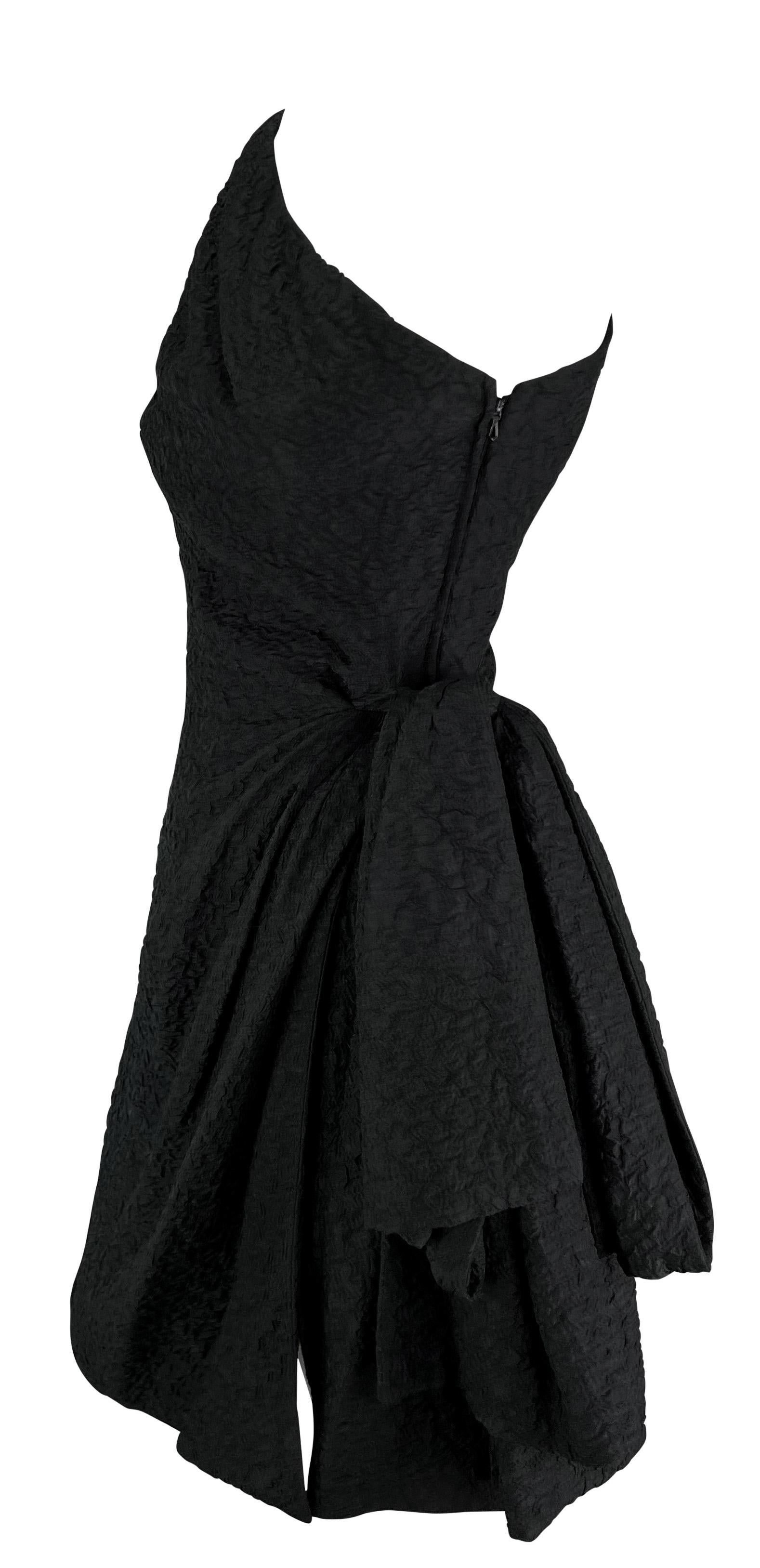S/S 1988 Saint Laurent Asymmetric Oversized Bow Textured Black Mini Dress In Good Condition In West Hollywood, CA