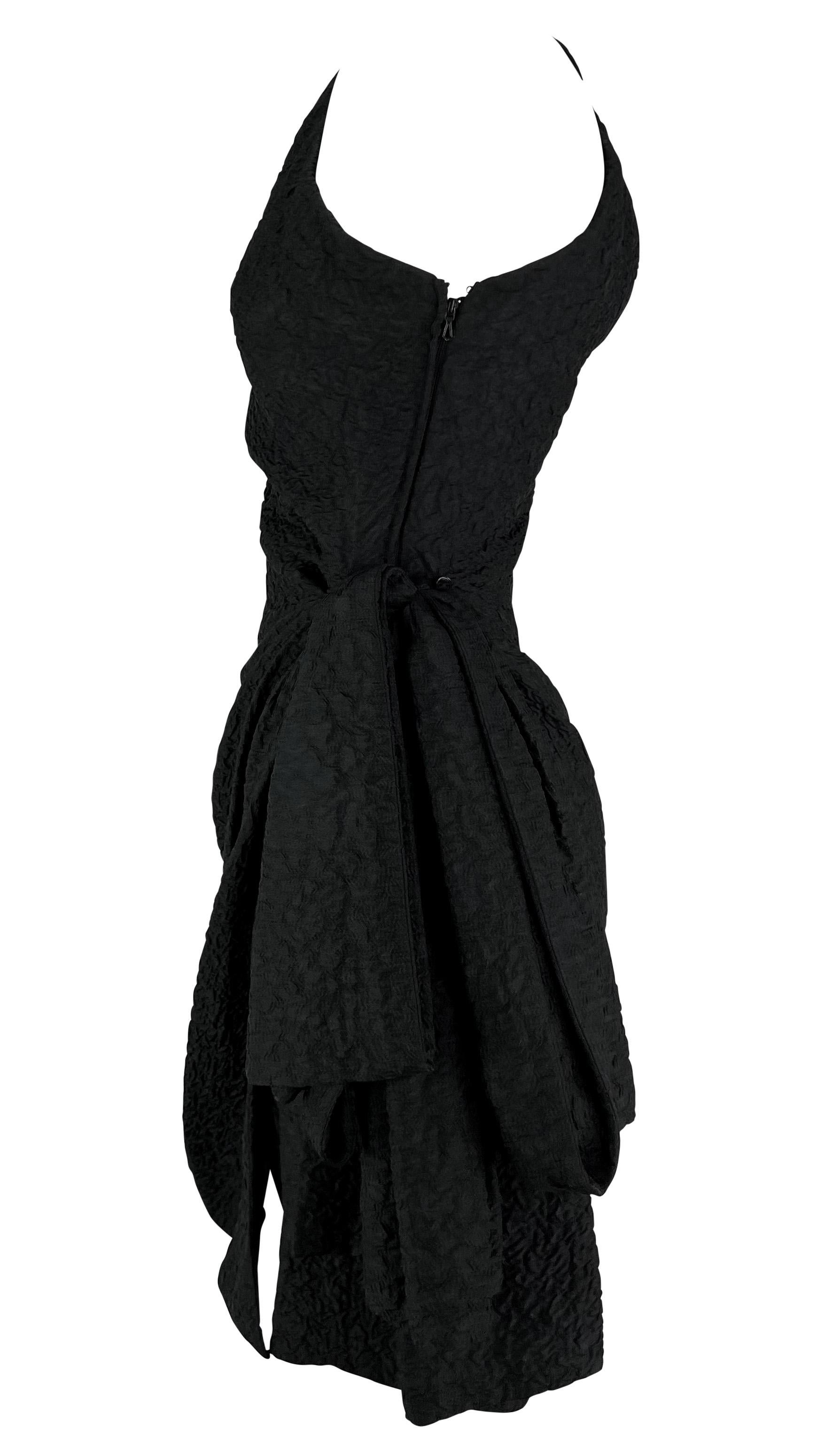 Women's or Men's S/S 1988 Saint Laurent Asymmetric Oversized Bow Textured Black Mini Dress