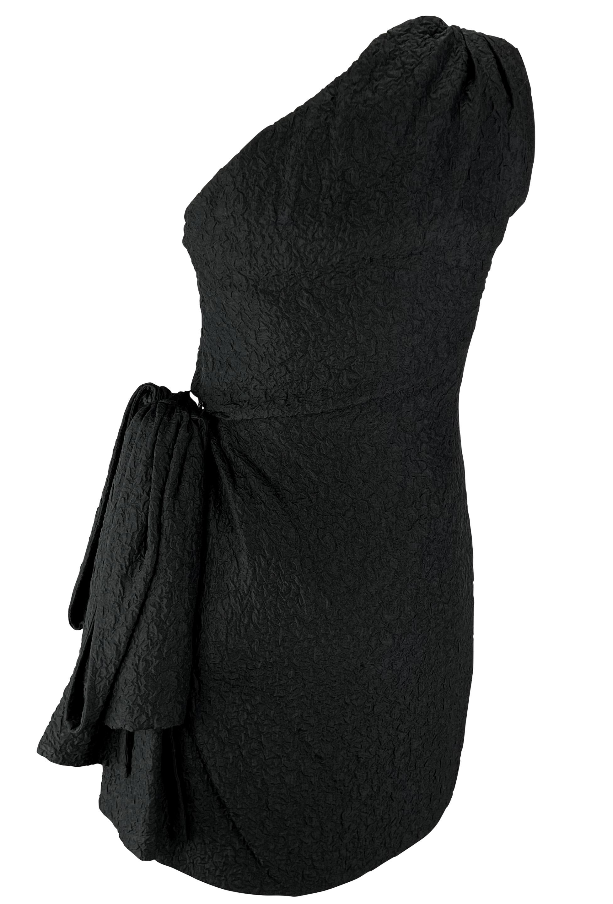 S/S 1988 Saint Laurent Asymmetric Oversized Bow Textured Black Mini Dress 1