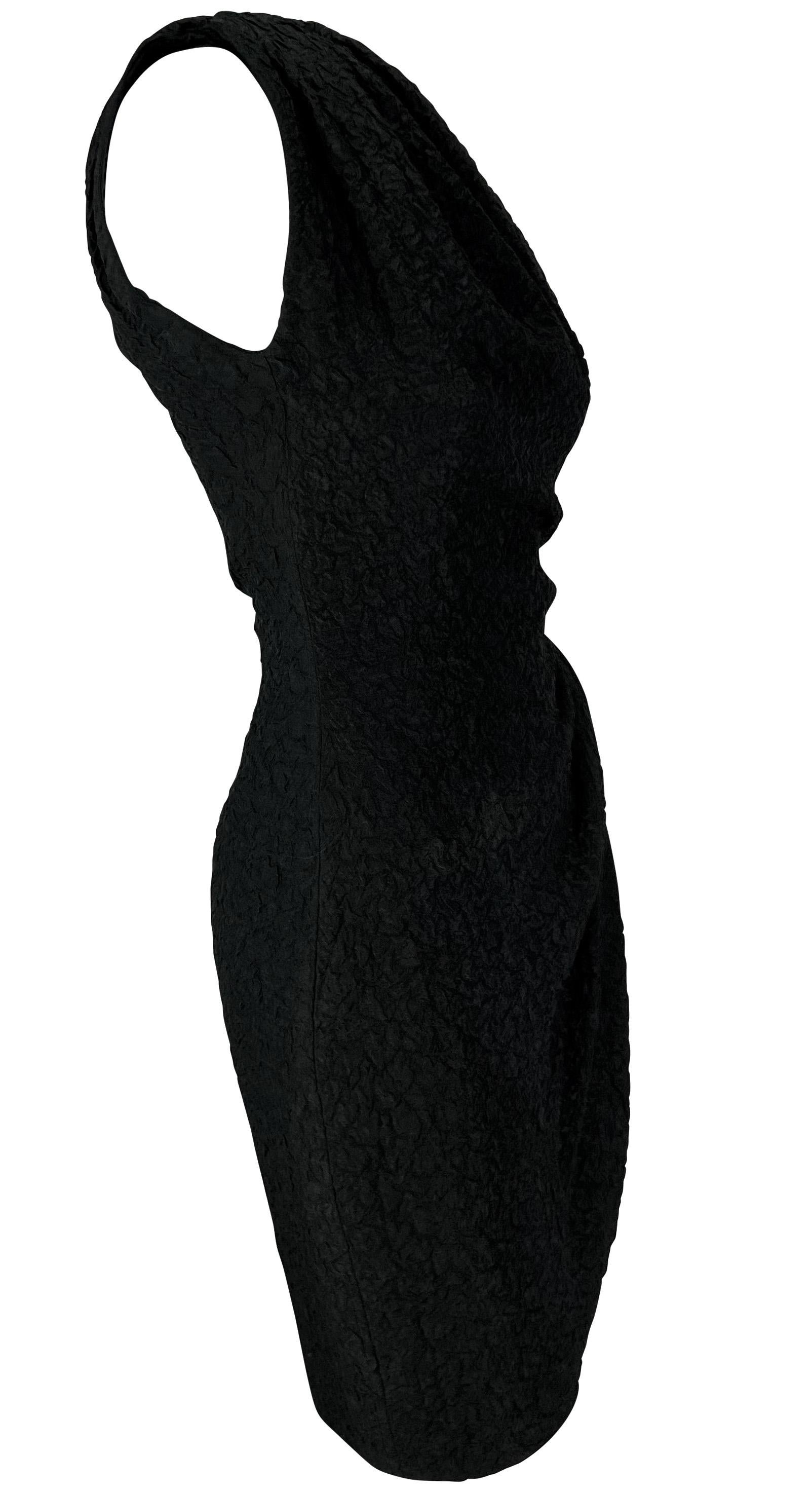 S/S 1988 Saint Laurent Asymmetric Oversized Bow Textured Black Mini Dress 2