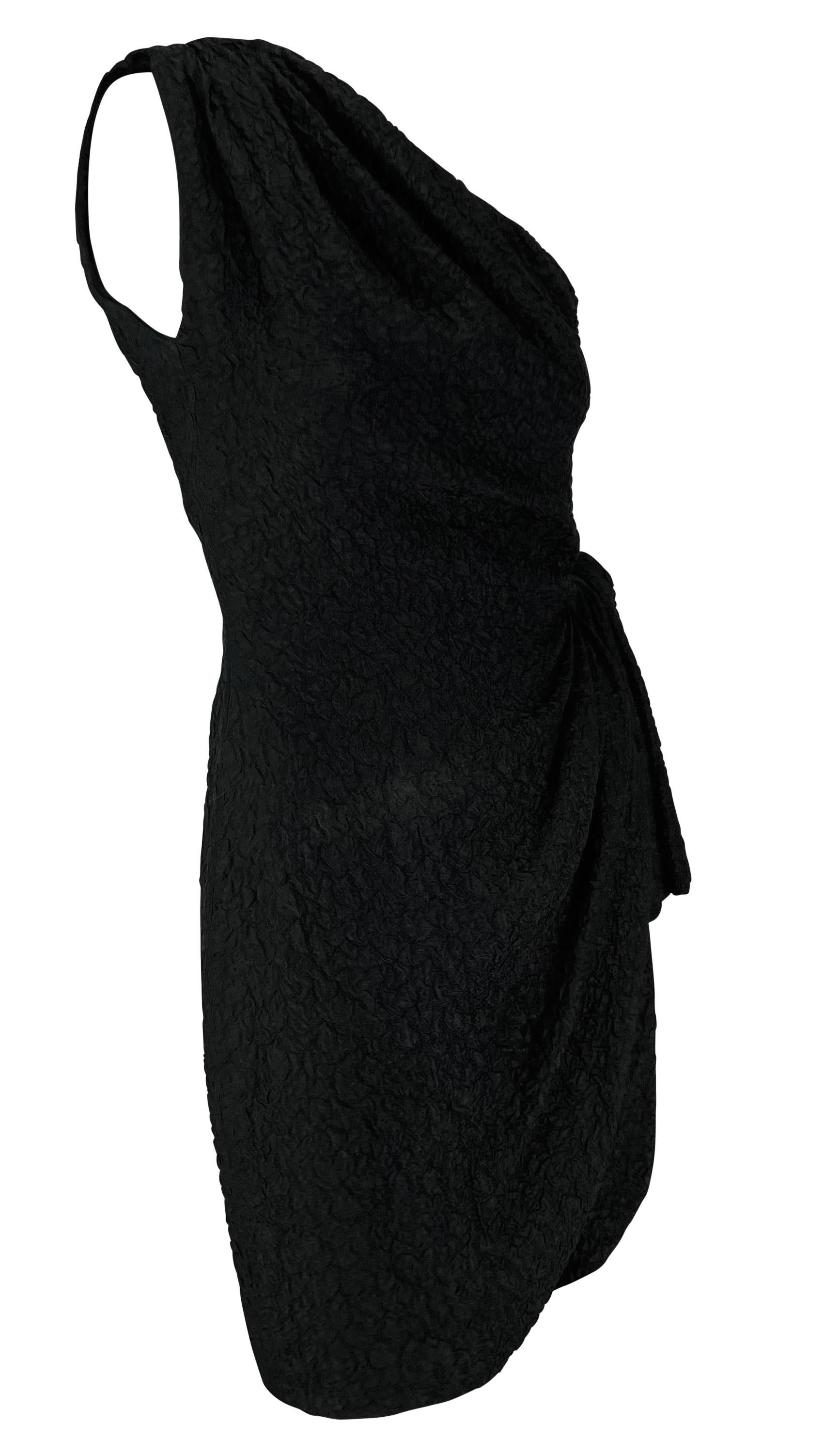 S/S 1988 Saint Laurent Asymmetric Oversized Bow Textured Black Mini Dress 3