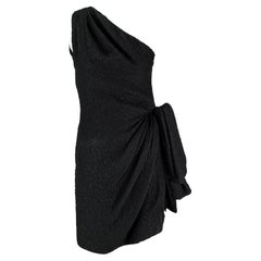 S/S 1988 Saint Laurent Asymmetric Oversized Bow Textured Black Mini Dress