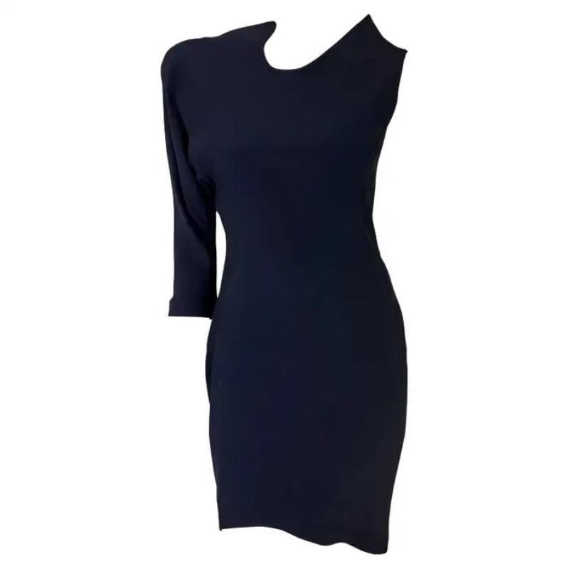 Thierry Mugler Laufsteg-Schnappkleid in Marineblau, asymmetrisch, 1988