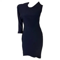 S/S 1988 Thierry Mugler Runway Ad Asymmetric Sculptural Navy Snap Dress