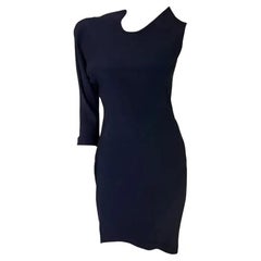Thierry Mugler Laufsteg-Schnappkleid in Marineblau, asymmetrisch, 1988