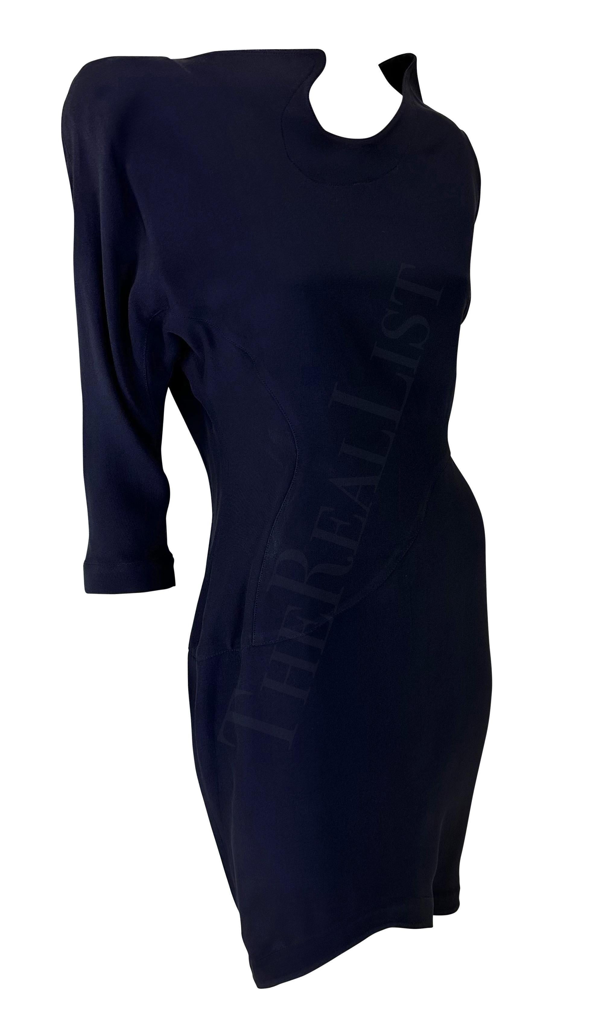 S/S 1988 - Thierry Mugler - Robe asymétrique et sculpturale bleu marine à boutons-pression Pour femmes en vente