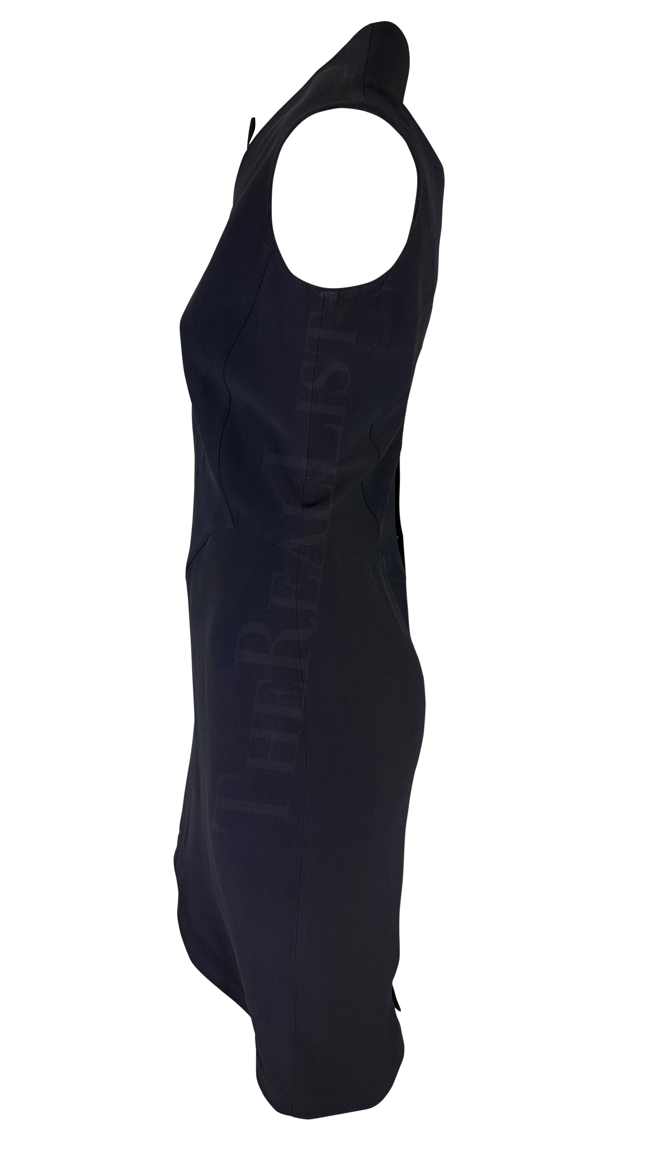 S/S 1988 Thierry Mugler Runway Ad Asymmetric Sculptural Navy Snap Dress For Sale 2