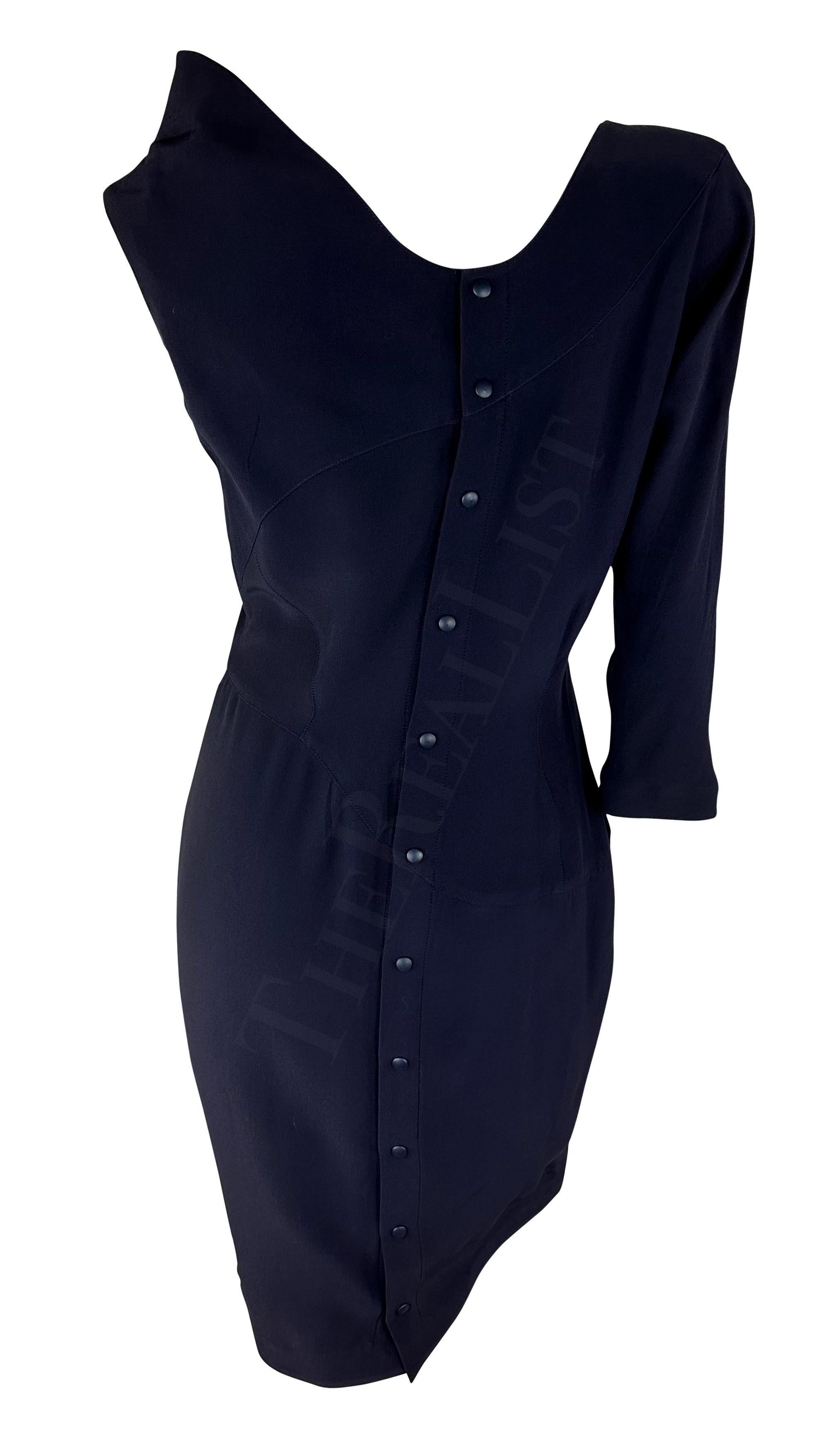 S/S 1988 - Thierry Mugler - Robe asymétrique et sculpturale bleu marine à boutons-pression en vente 3