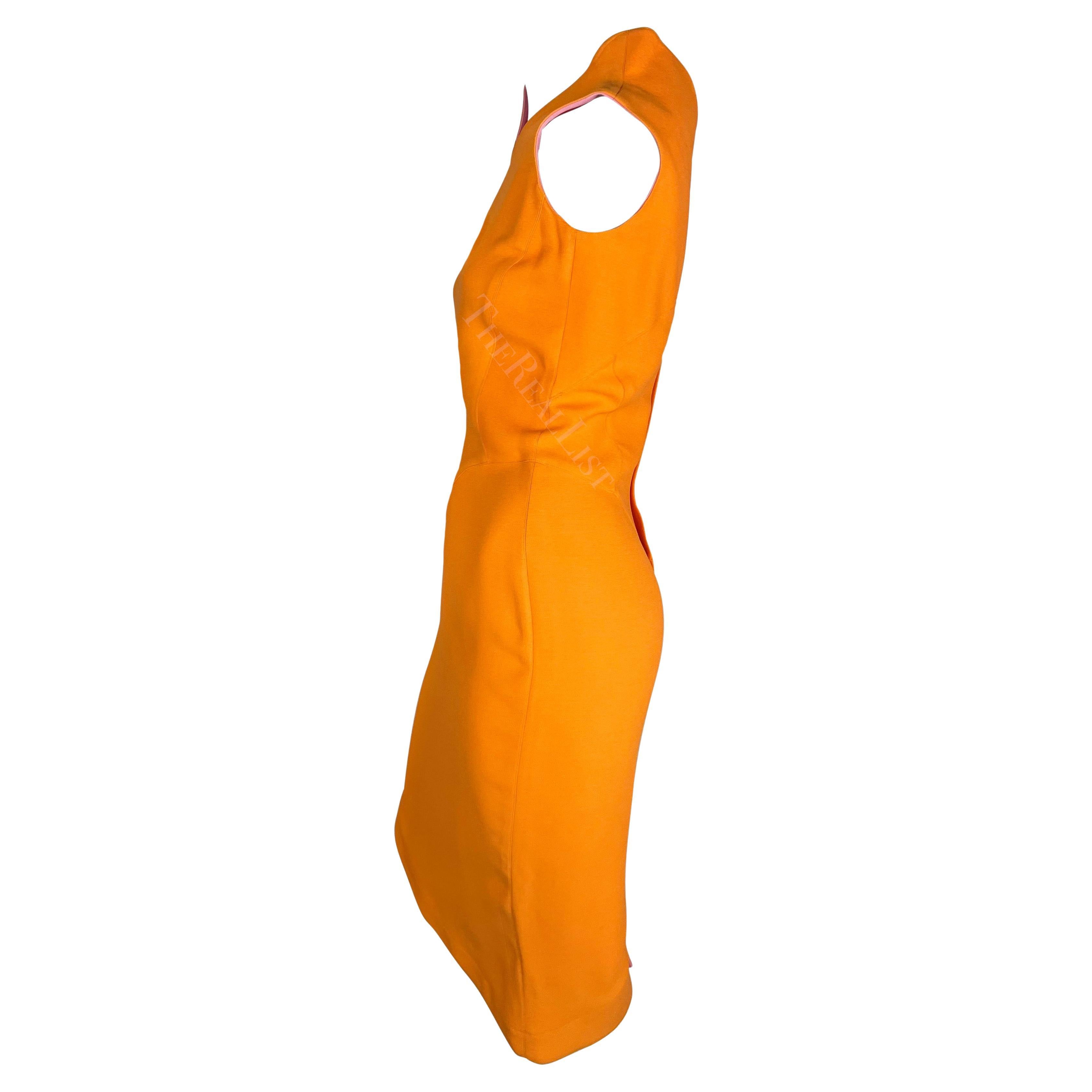 S/S 1988 Thierry Mugler Runway Ad Orange One Sleeve Sculptural Sahara Dress For Sale 2