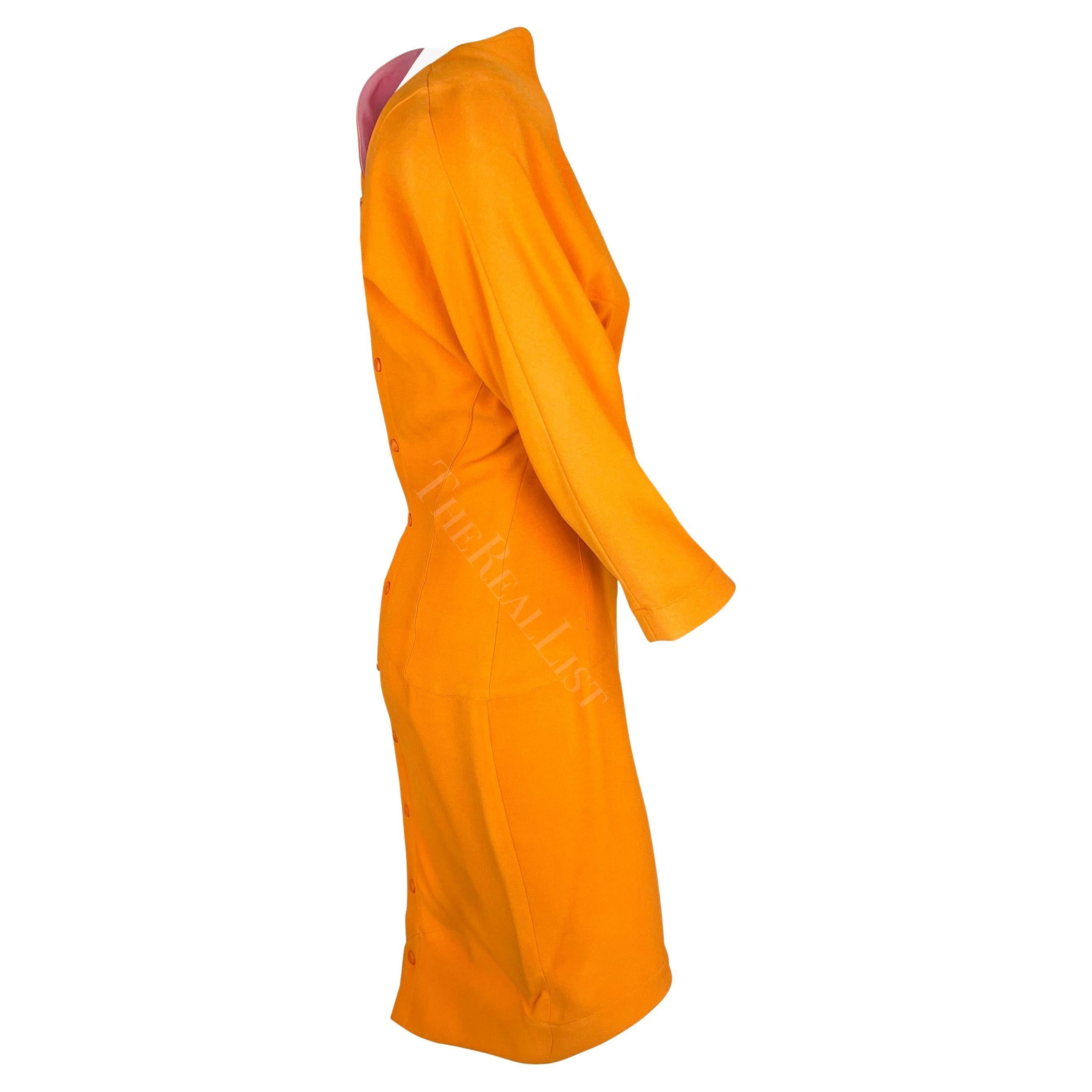 S/S 1988 Thierry Mugler Runway Ad Orange One Sleeve Sculptural Sahara Dress For Sale 4