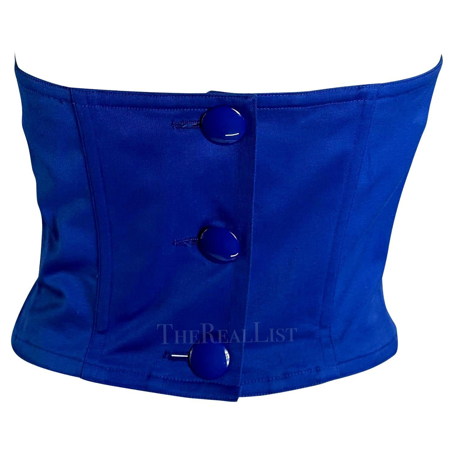 S/S 1988 Yves Saint Laurent Rive Gauche Royal Blue Bustier Boned Crop Top In Good Condition For Sale In West Hollywood, CA