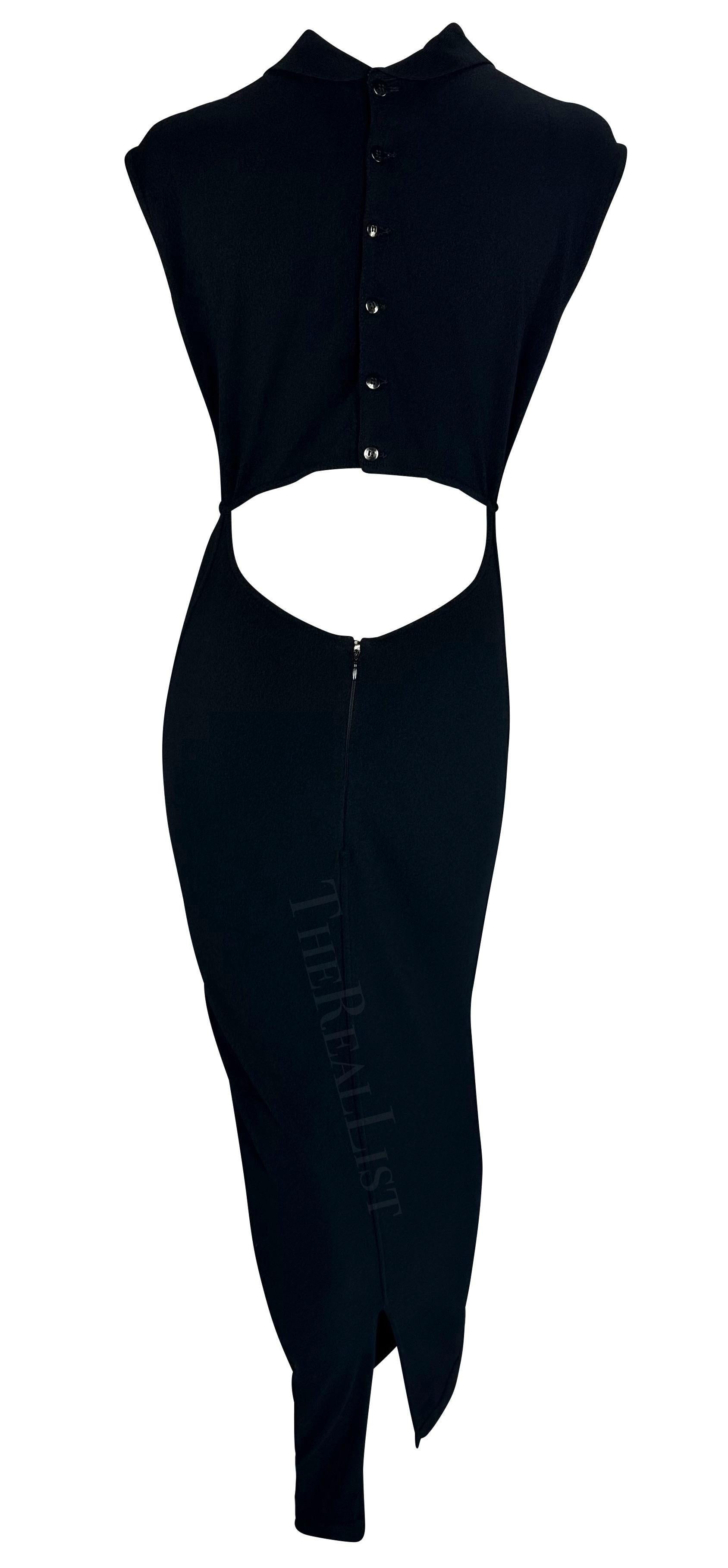 S/S 1989 Azzedine Alaïa Laufsteg Schwarz Ausschnitt Kragen Stricken Bodycon Stretch Kleid im Zustand „Hervorragend“ im Angebot in West Hollywood, CA